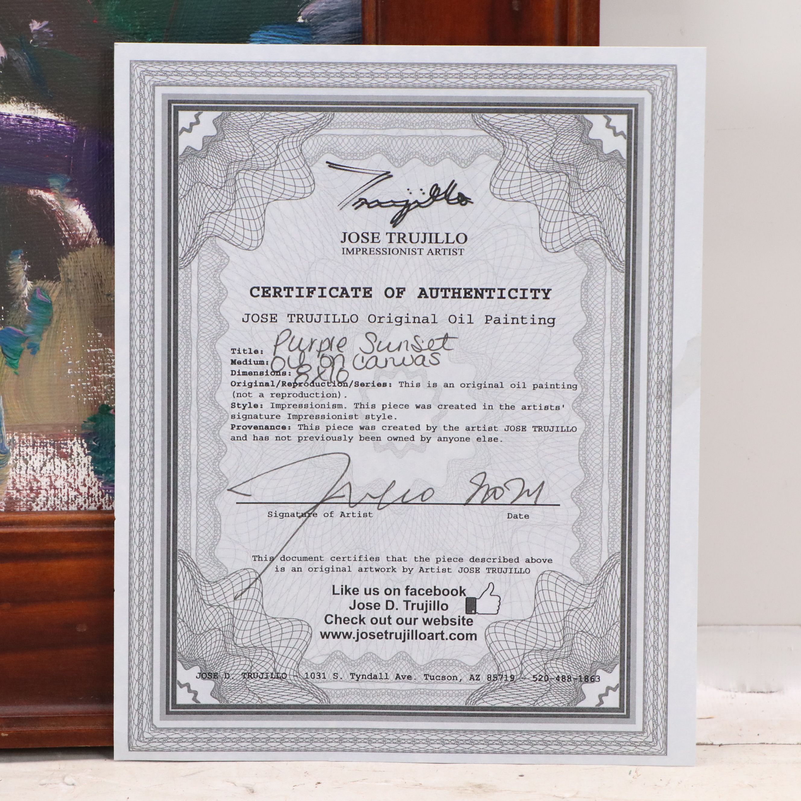 Jose Trujillo Oil Painting "Purple Sunset," 2019