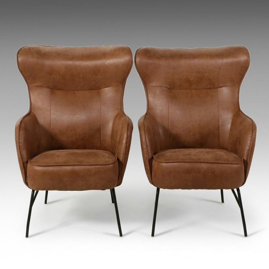Pair of Contemporary Faux Leather Wingback Armchairs