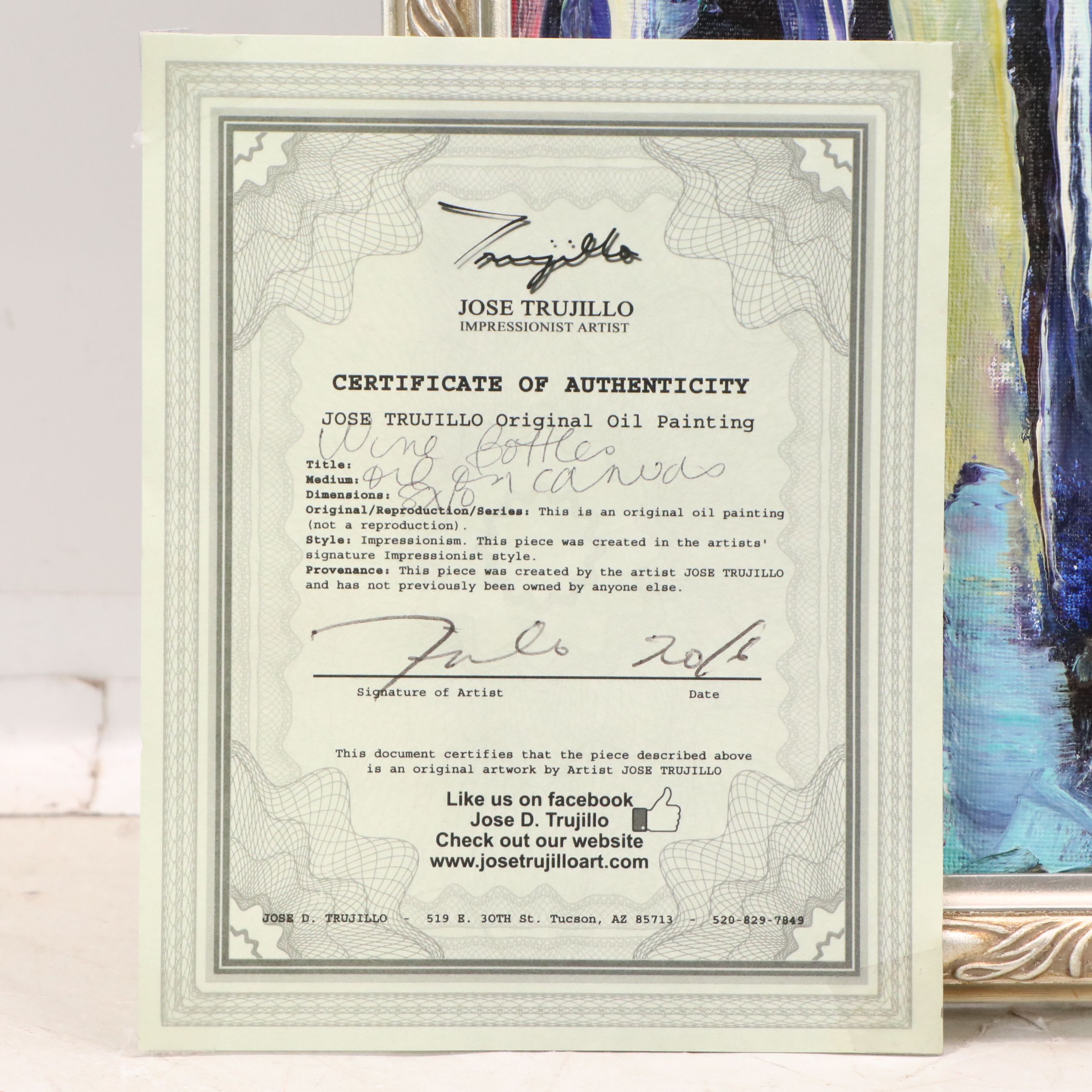 Jose Trujillo Oil Painting "Wine Bottles," 2016