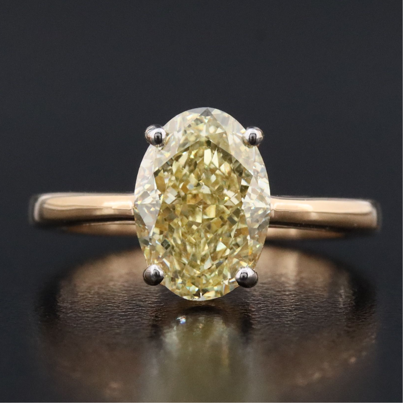 18K 3.02 CT Lab Grown Fancy Intense Yellow Diamond Ring with IGI Report