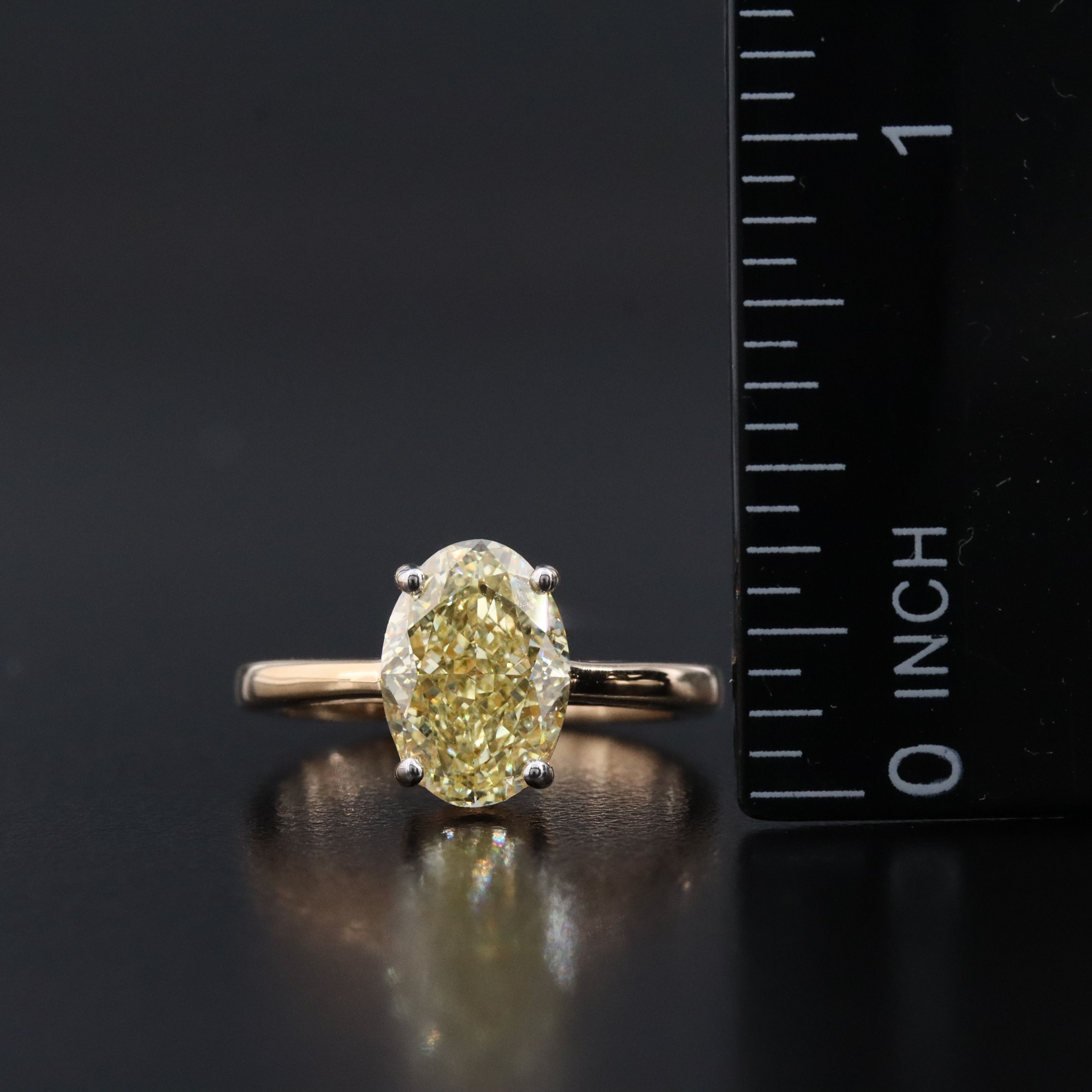 18K 3.02 CT Lab Grown Fancy Intense Yellow Diamond Ring with IGI Report