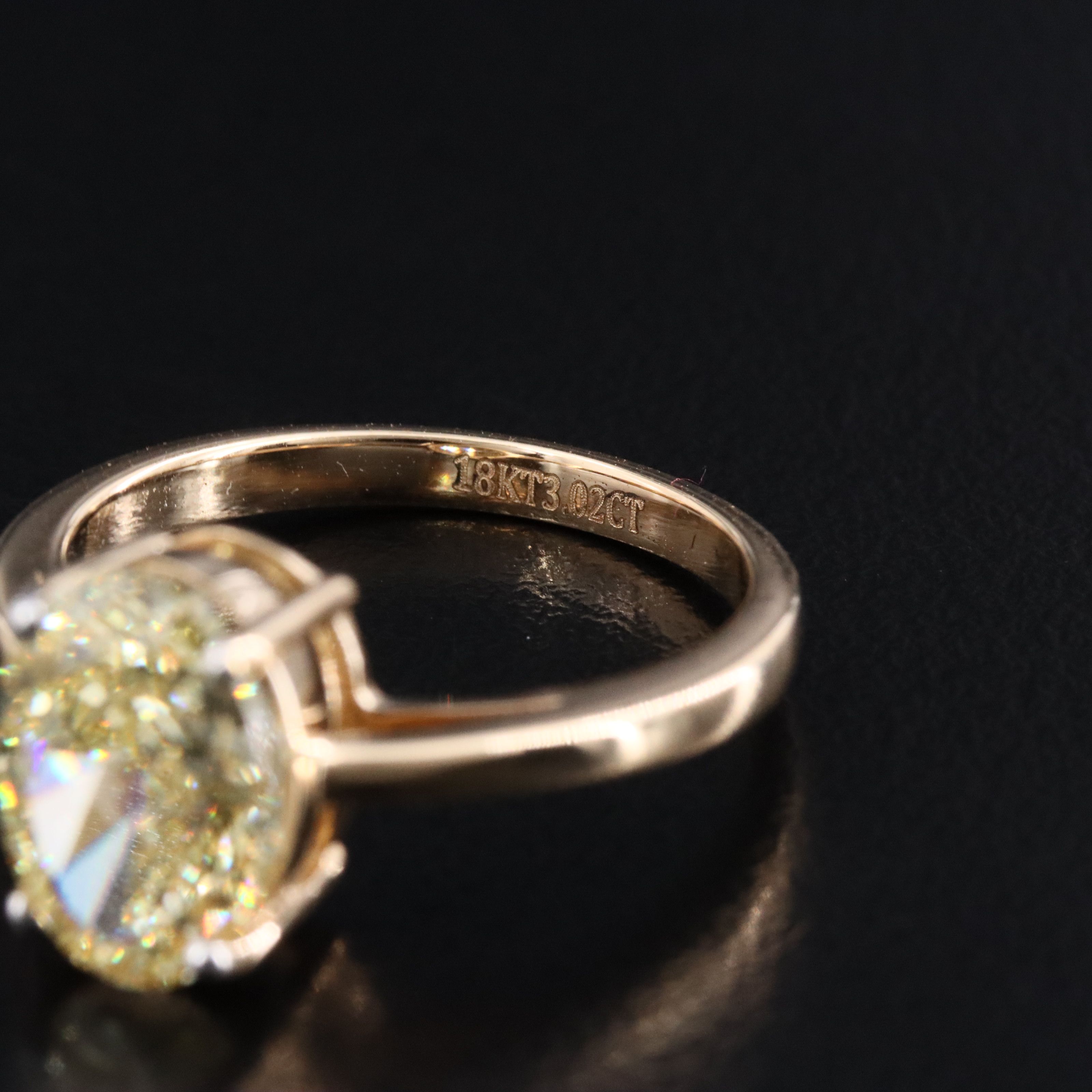 18K 3.02 CT Lab Grown Fancy Intense Yellow Diamond Ring with IGI Report