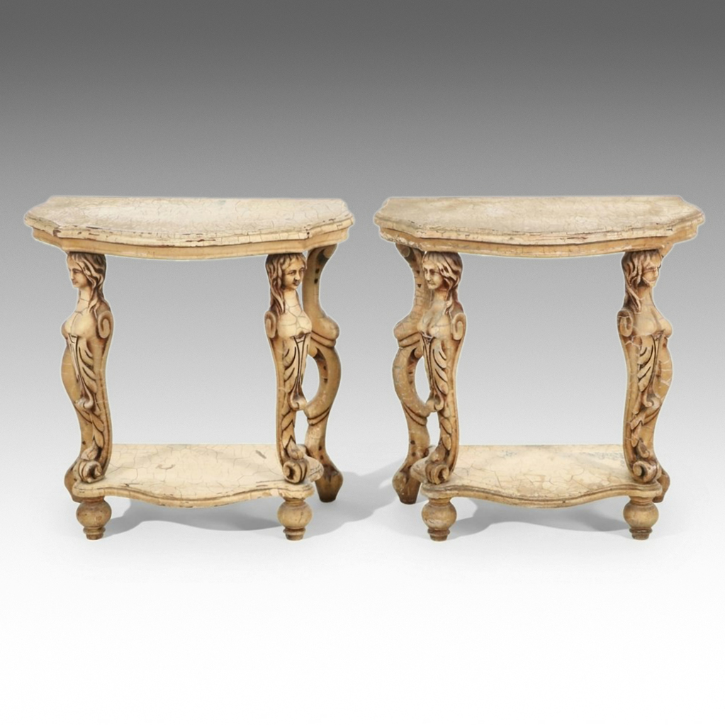 Pair of Italian Baroque Style Figural Hall Tables