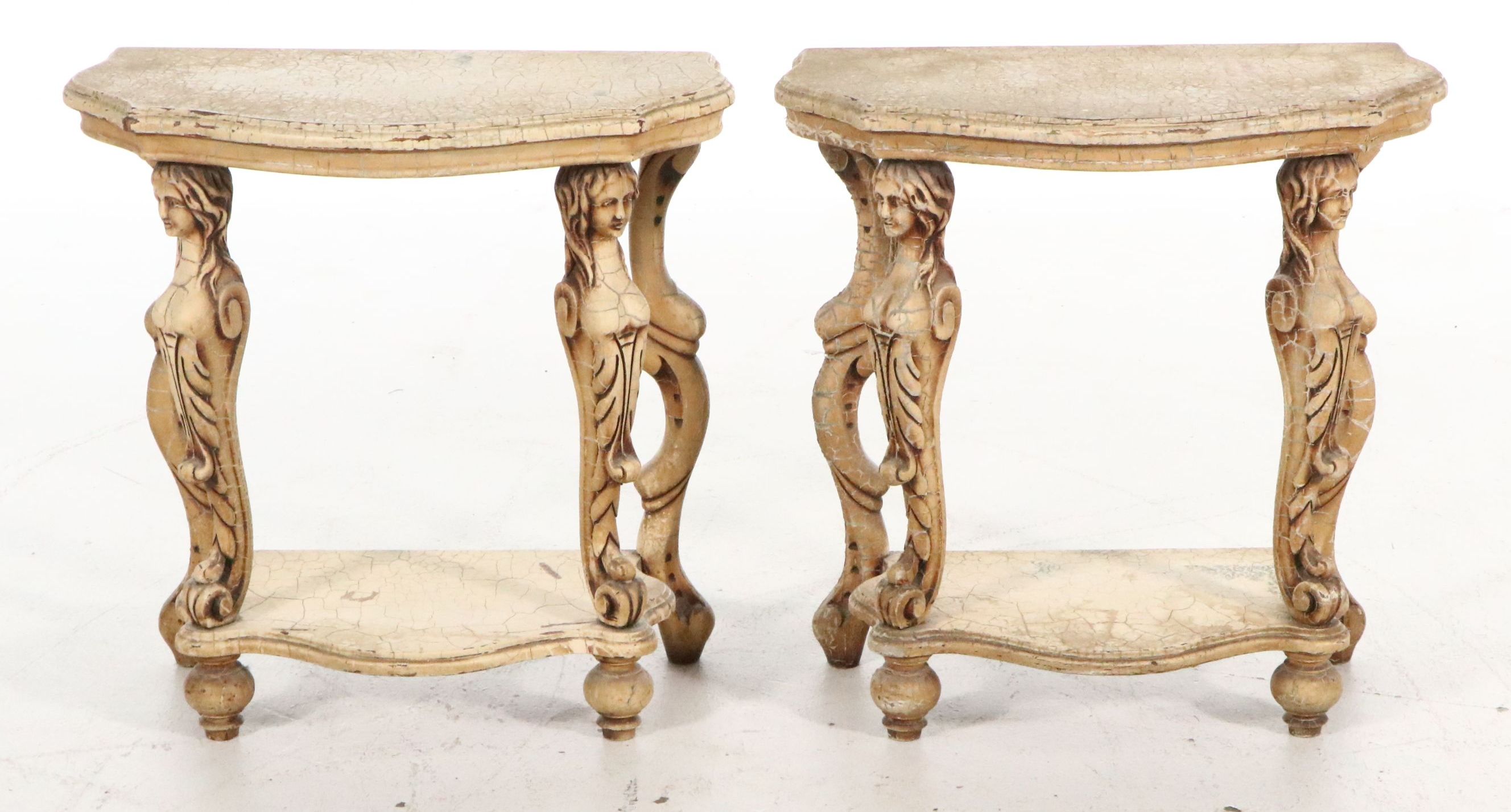 Pair of Italian Baroque Style Figural Hall Tables