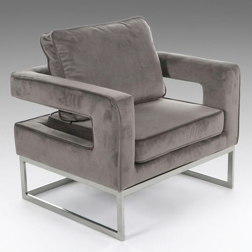 Contemporary Upholstered Armchair with Chrome Frame