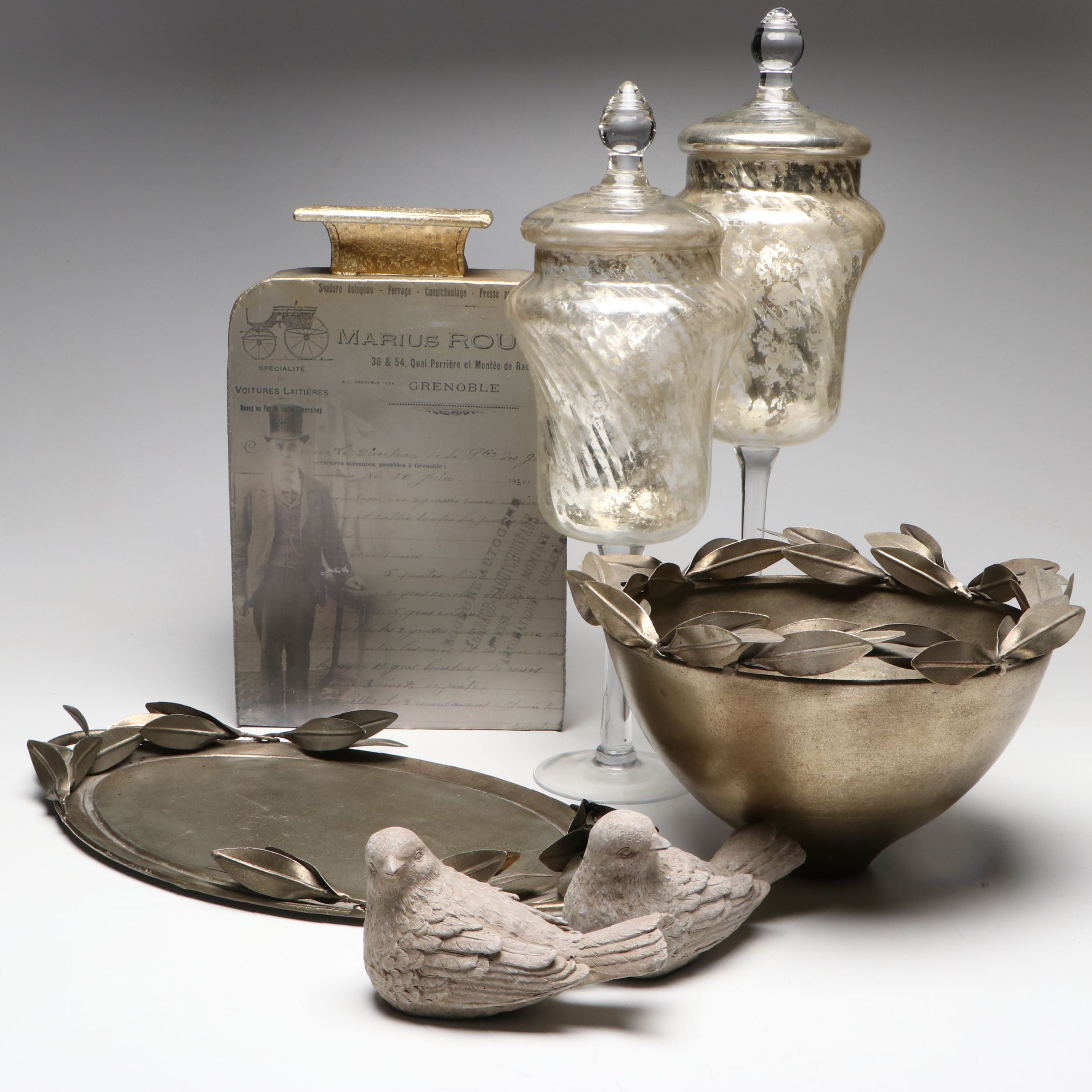 Ballard Designs Metal Botanical Bowl and Tray, Bird Figures and More Décor