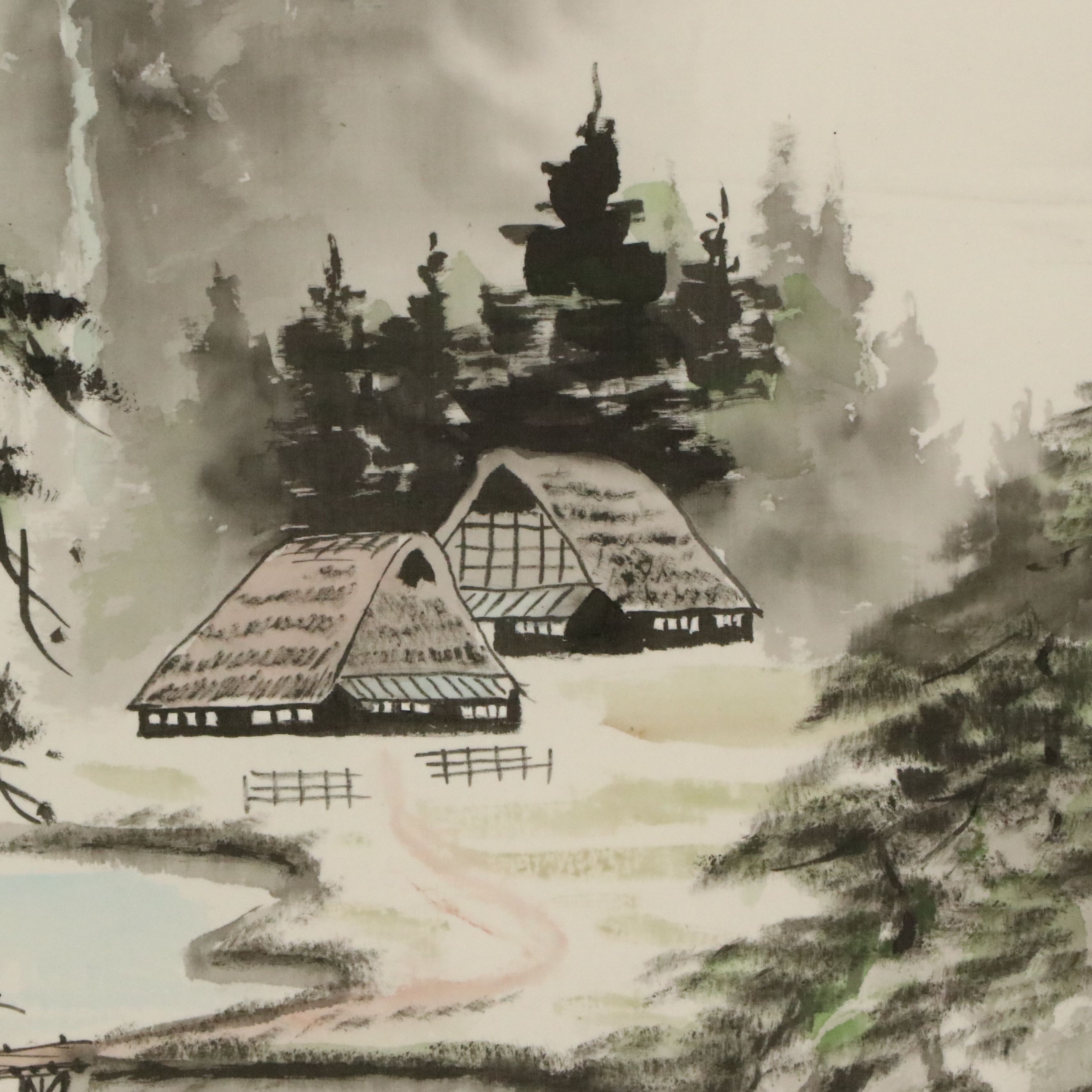 Chinese Ink and Watercolor Scroll Painting