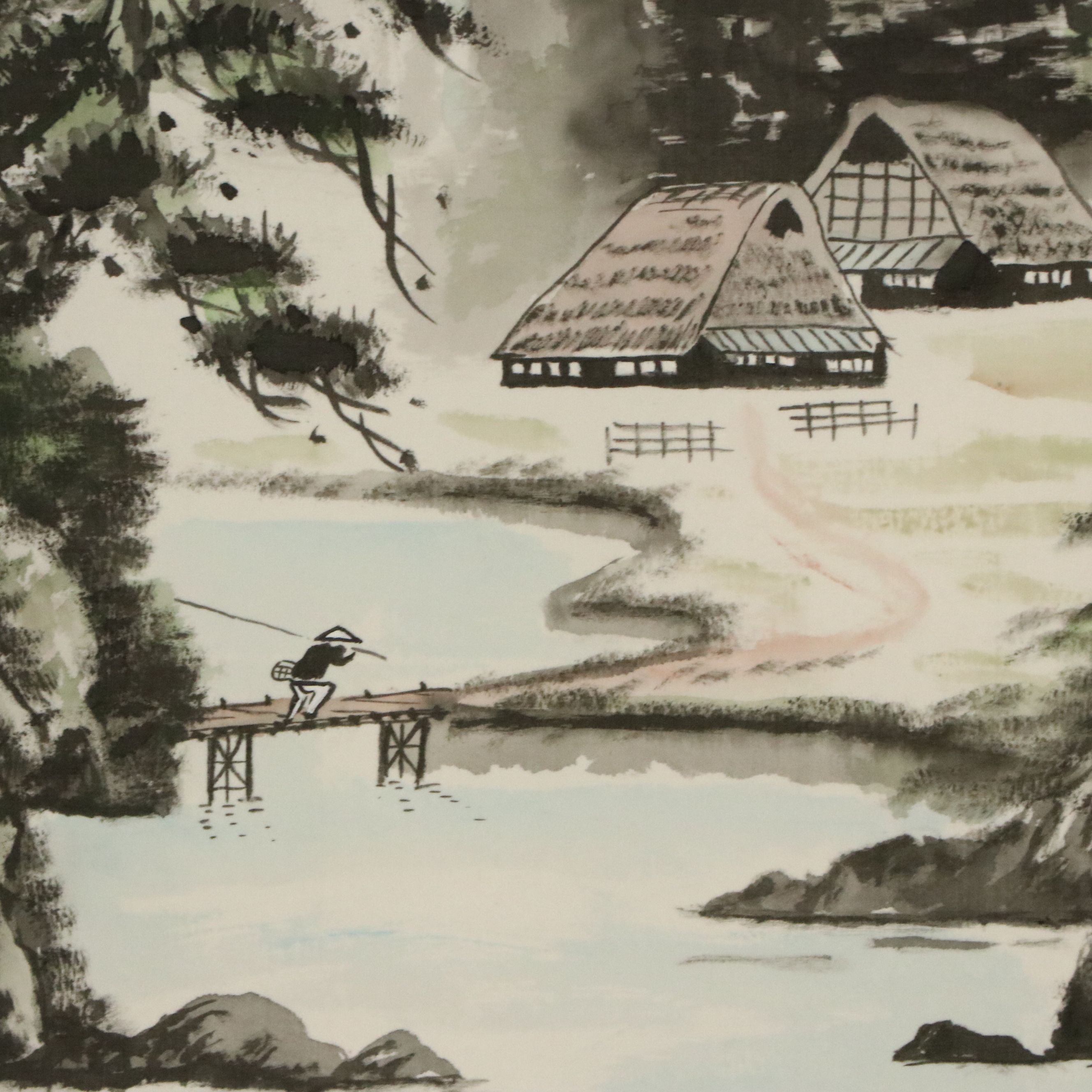 Chinese Ink and Watercolor Scroll Painting