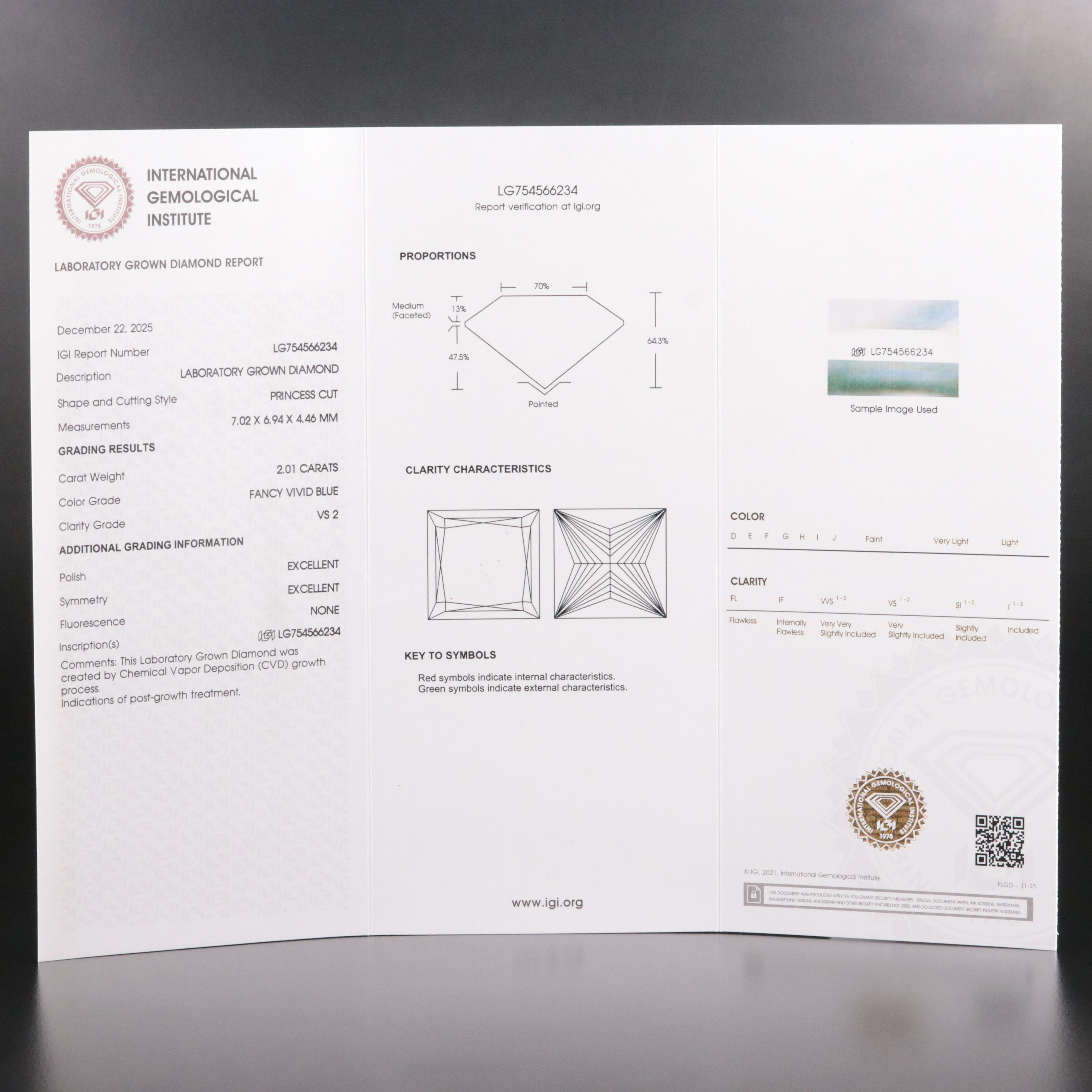Loose 2.01 CT Lab Grown Fancy Vivid Blue Diamond with IGI Report