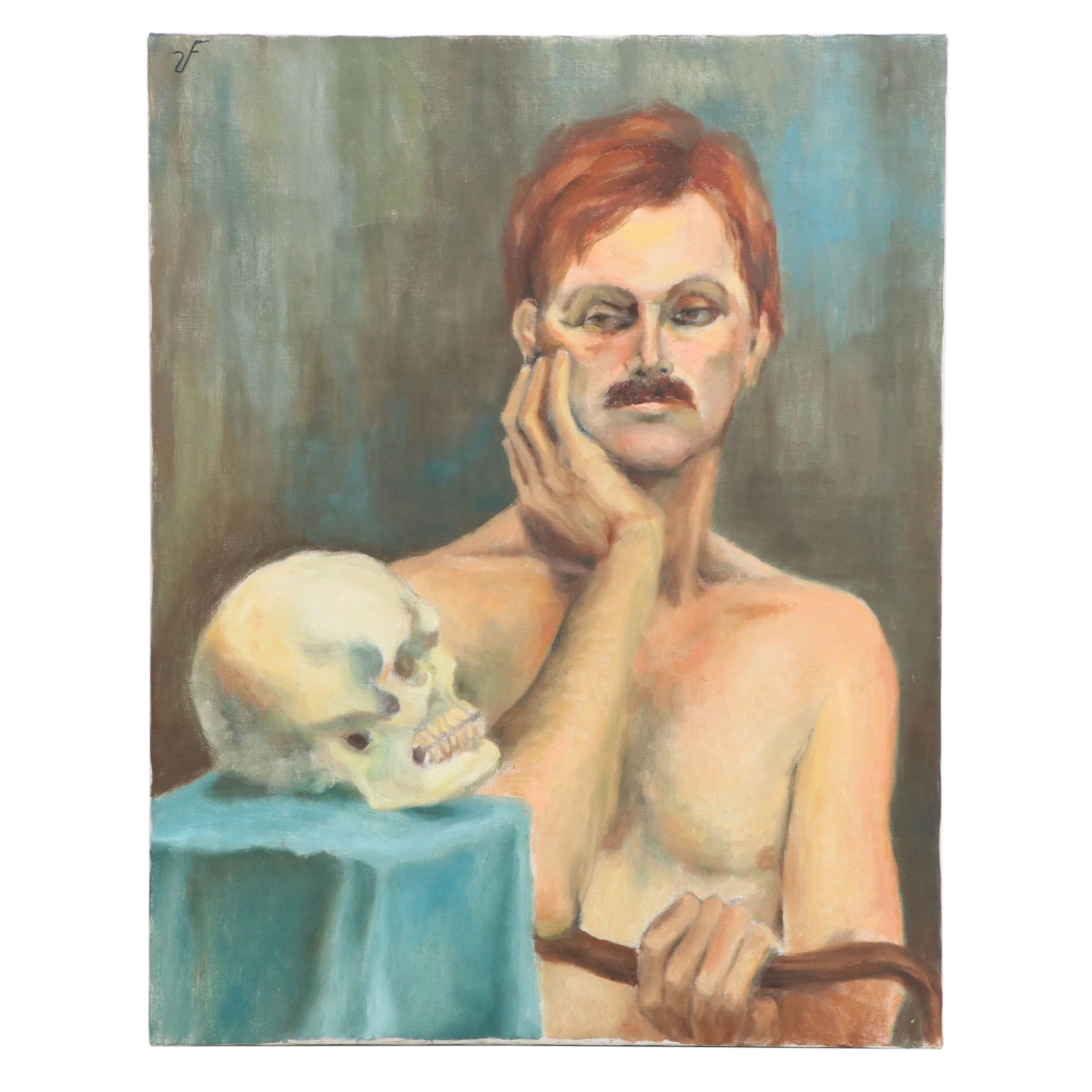 Vivian Fishbone Acrylic Painting of Man with Skull, Late 20th/21st Century
