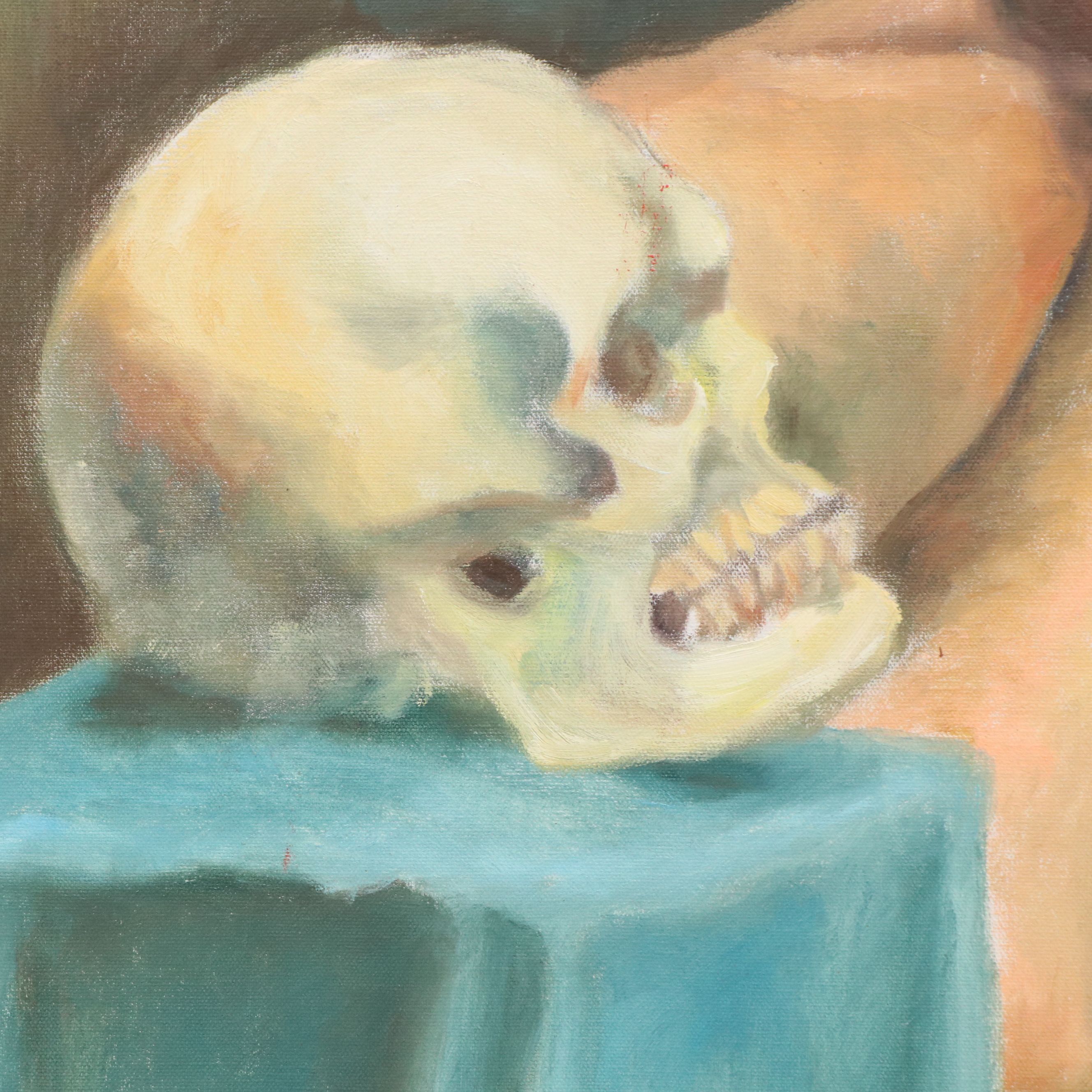 Vivian Fishbone Acrylic Painting of Man with Skull, Late 20th/21st Century