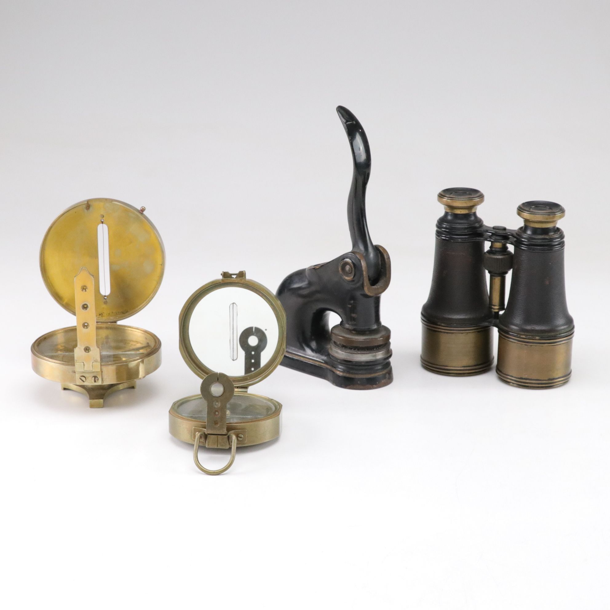 Brass Nautical Compasses with Binoculars and Stamp Seal