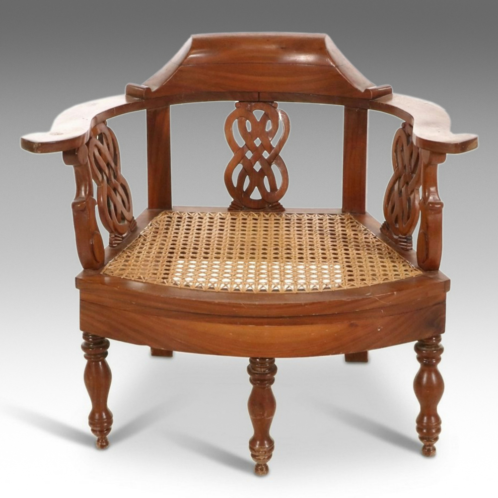 Anglo-Indian Carved Hardwood Burgomaster Chair, Mid to Late 20th Century