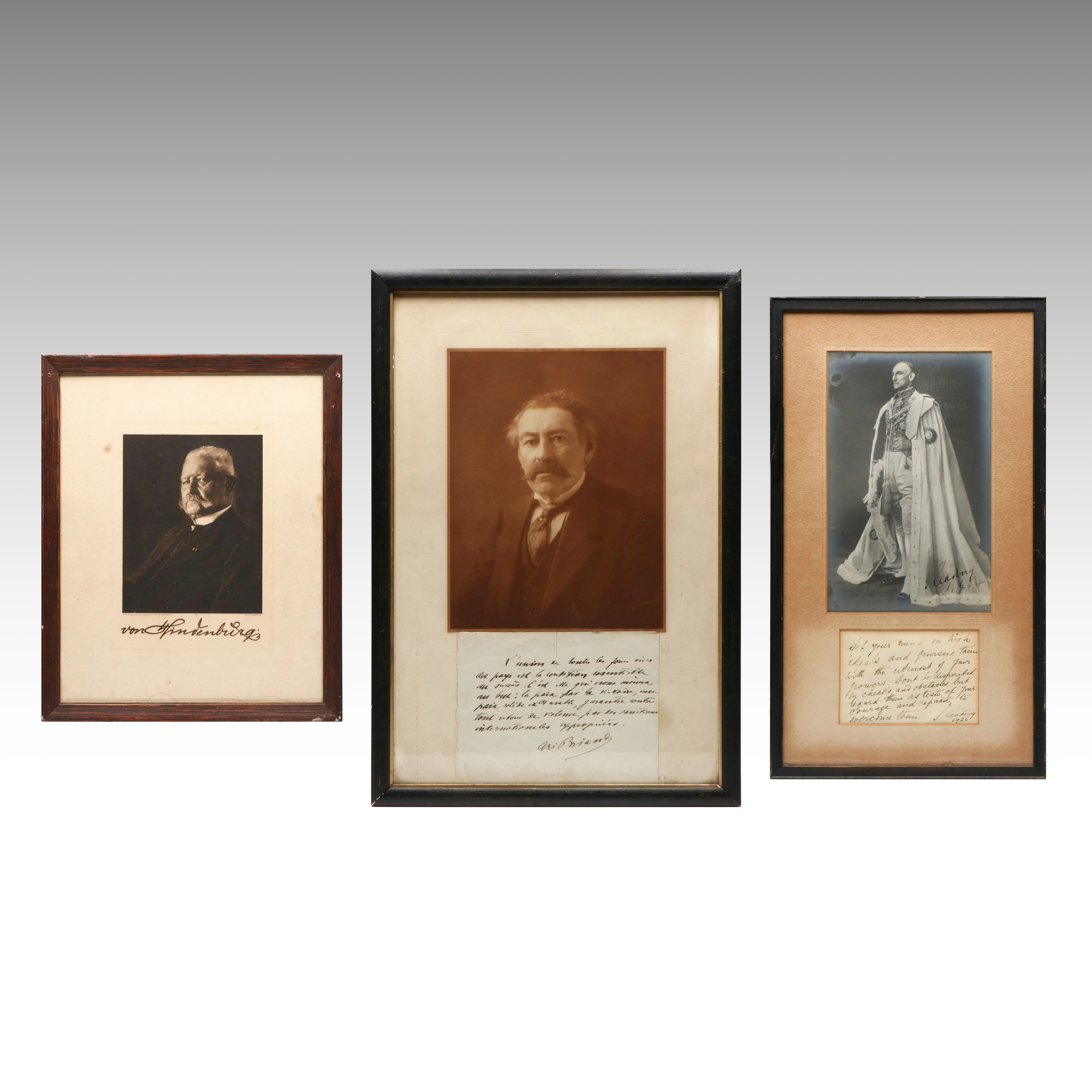 Paul Von Hindenburg, Rufus Isaacs and Aristide Briand Signed Photographs