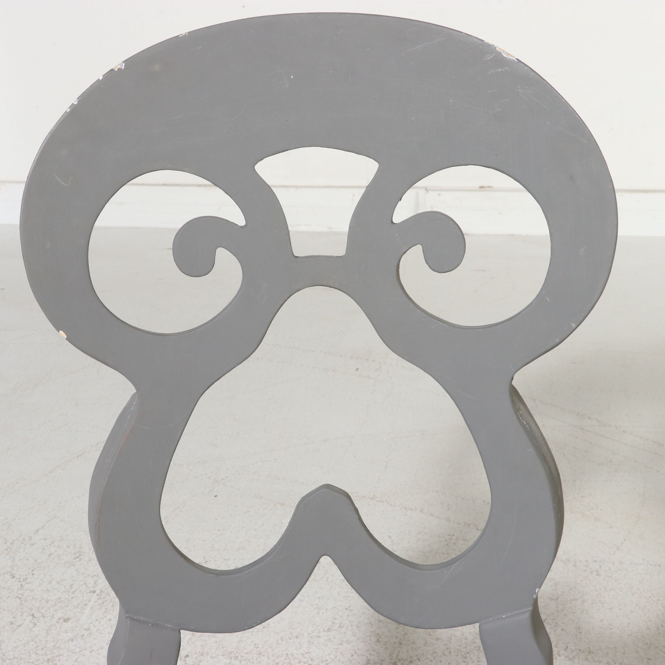 Gustavian Style Painted Scroll-Back Side Chair with Houndstooth Upholstery