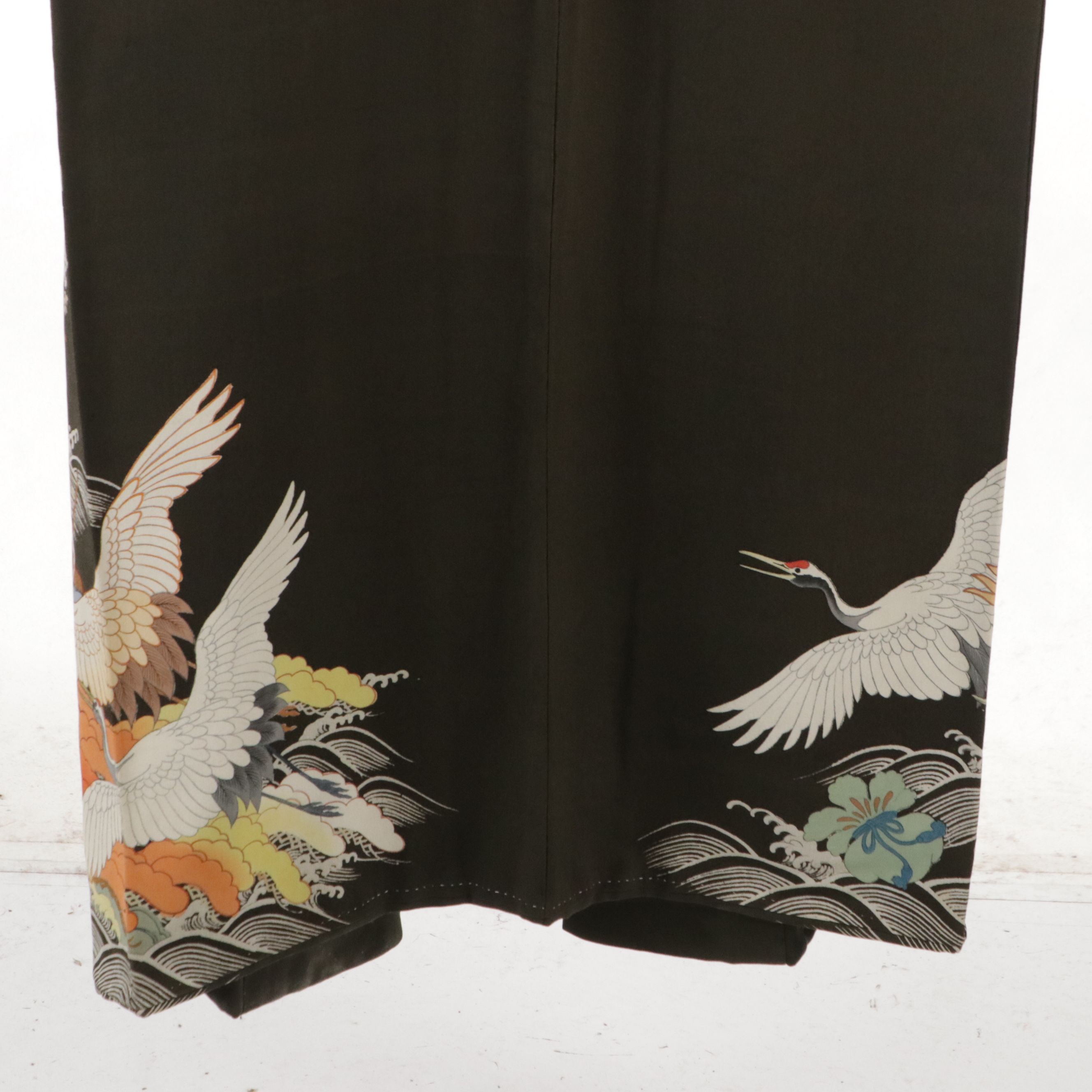 Japanese Silk Irotomesode Kimono with Cranes and Hat of Pine