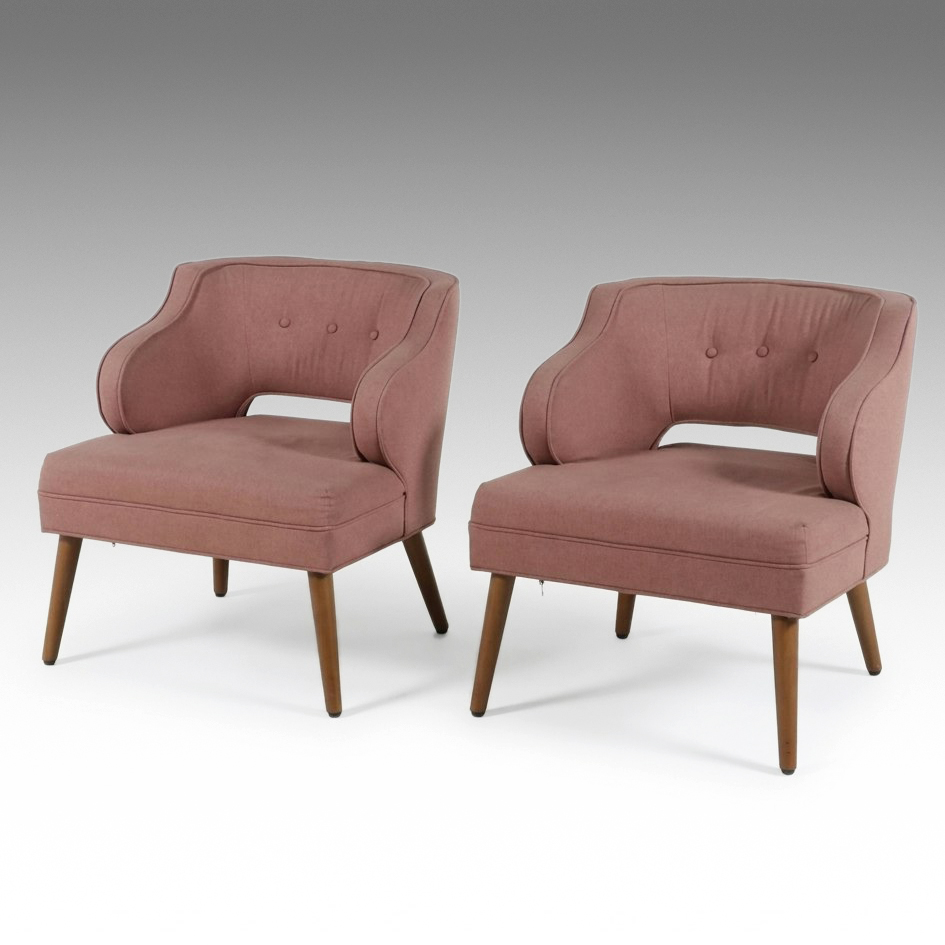 Pair of World Market "Tyley" Rose Pink Upholstered Accent Chairs, 2019