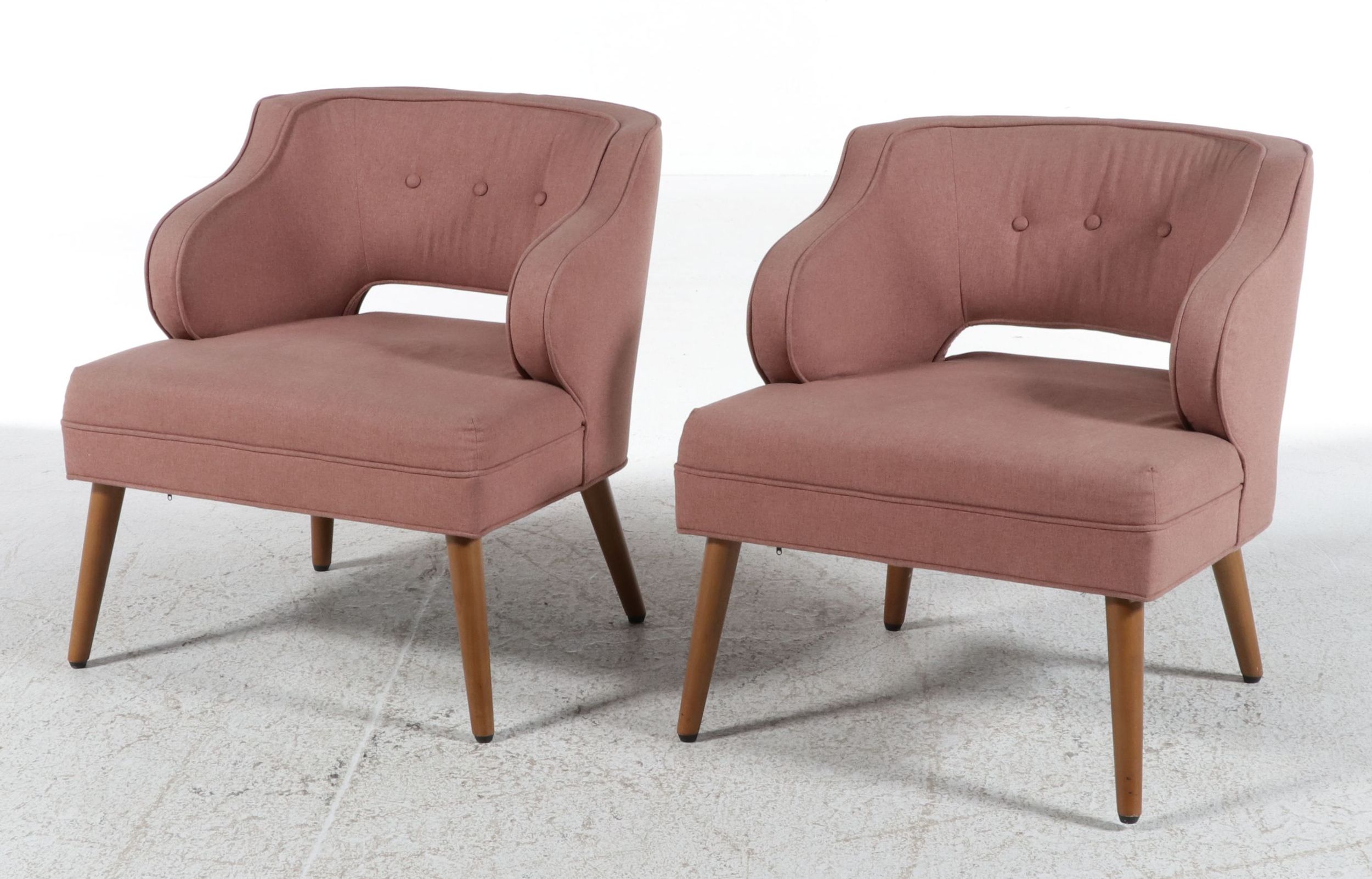 Pair of World Market "Tyley" Rose Pink Upholstered Accent Chairs, 2019