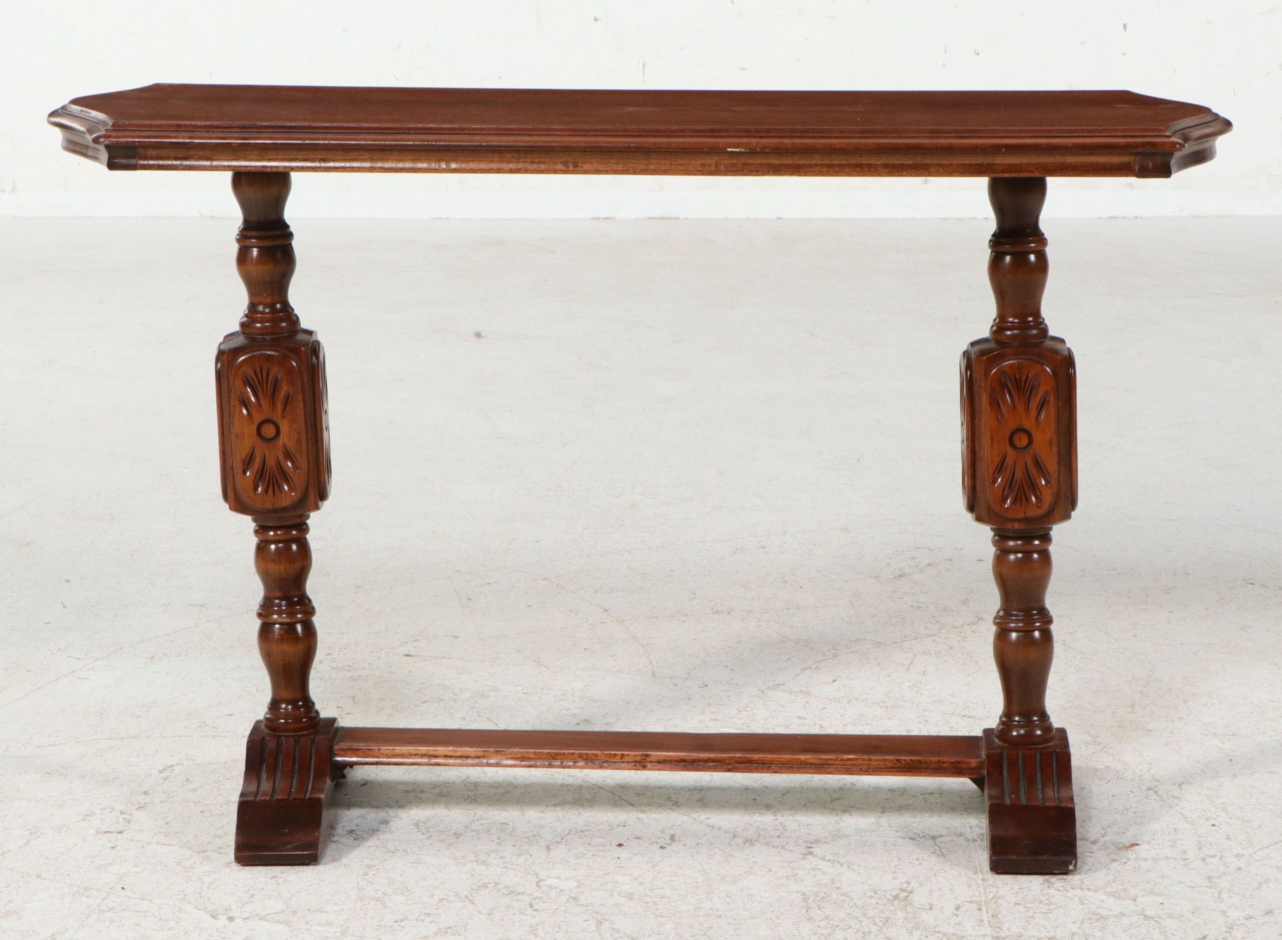 Jacobean Revival Carved Trestle Console Table, Mid-20th Century