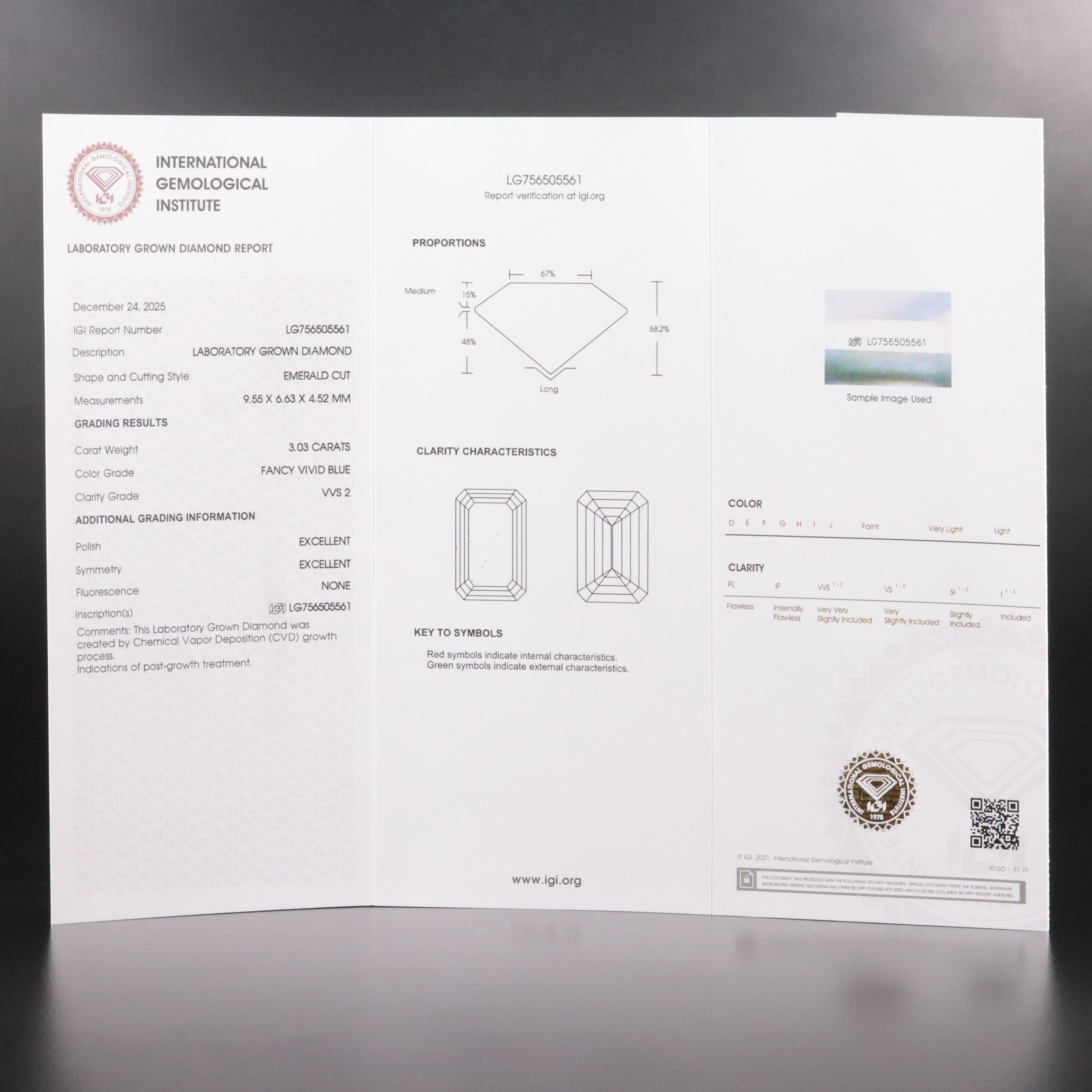 Loose 3.03 CT Lab Grown Fancy Vivid Blue Diamond with IGI Report