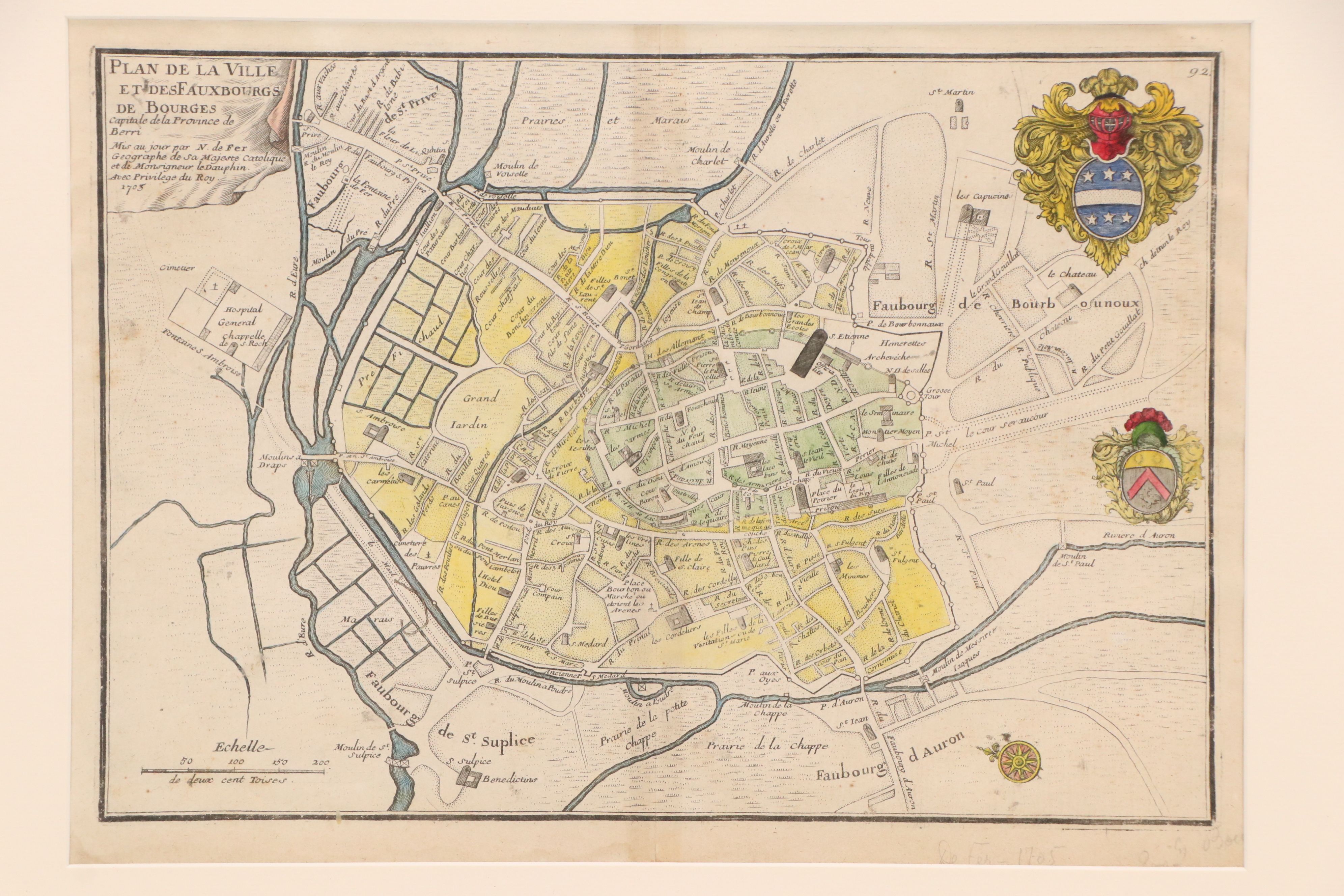 Nicolas de Fer Map Engraving "Plan de la Ville et des Fauxbourgs de Bourges"