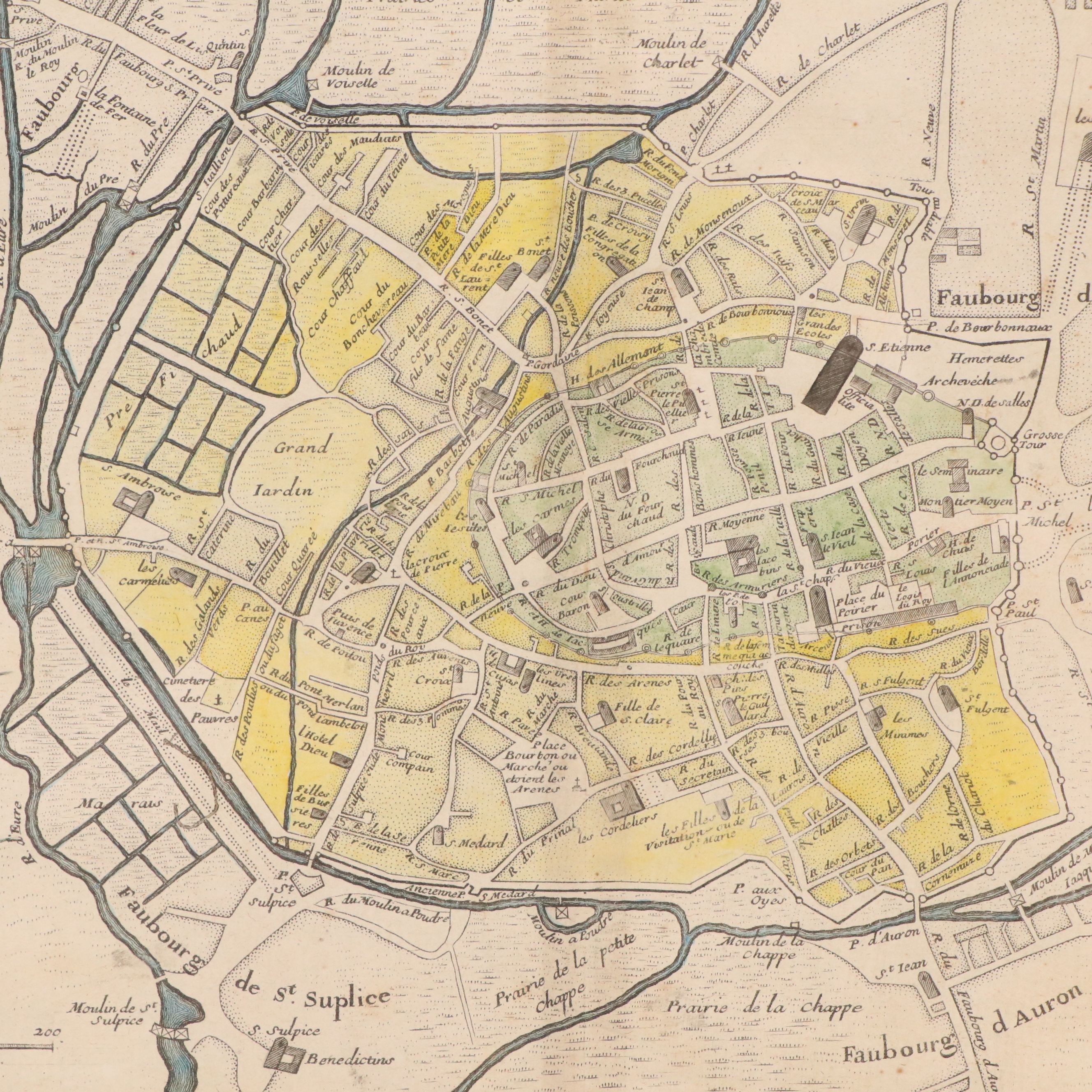 Nicolas de Fer Map Engraving "Plan de la Ville et des Fauxbourgs de Bourges"