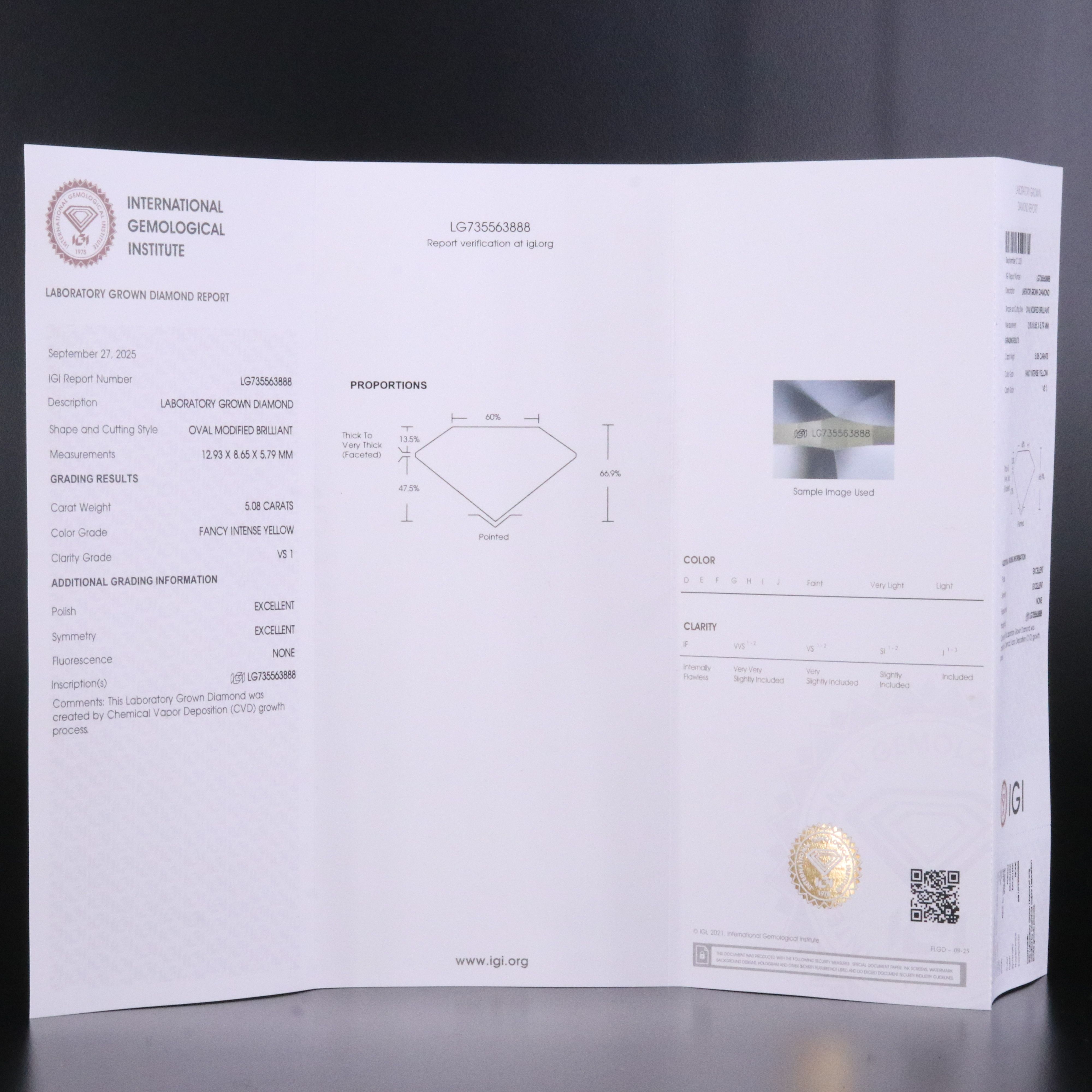 18K 5.27 CTW Lab Grown Diamond Ring ft. Fancy Intense Yellow Center & IGI Report