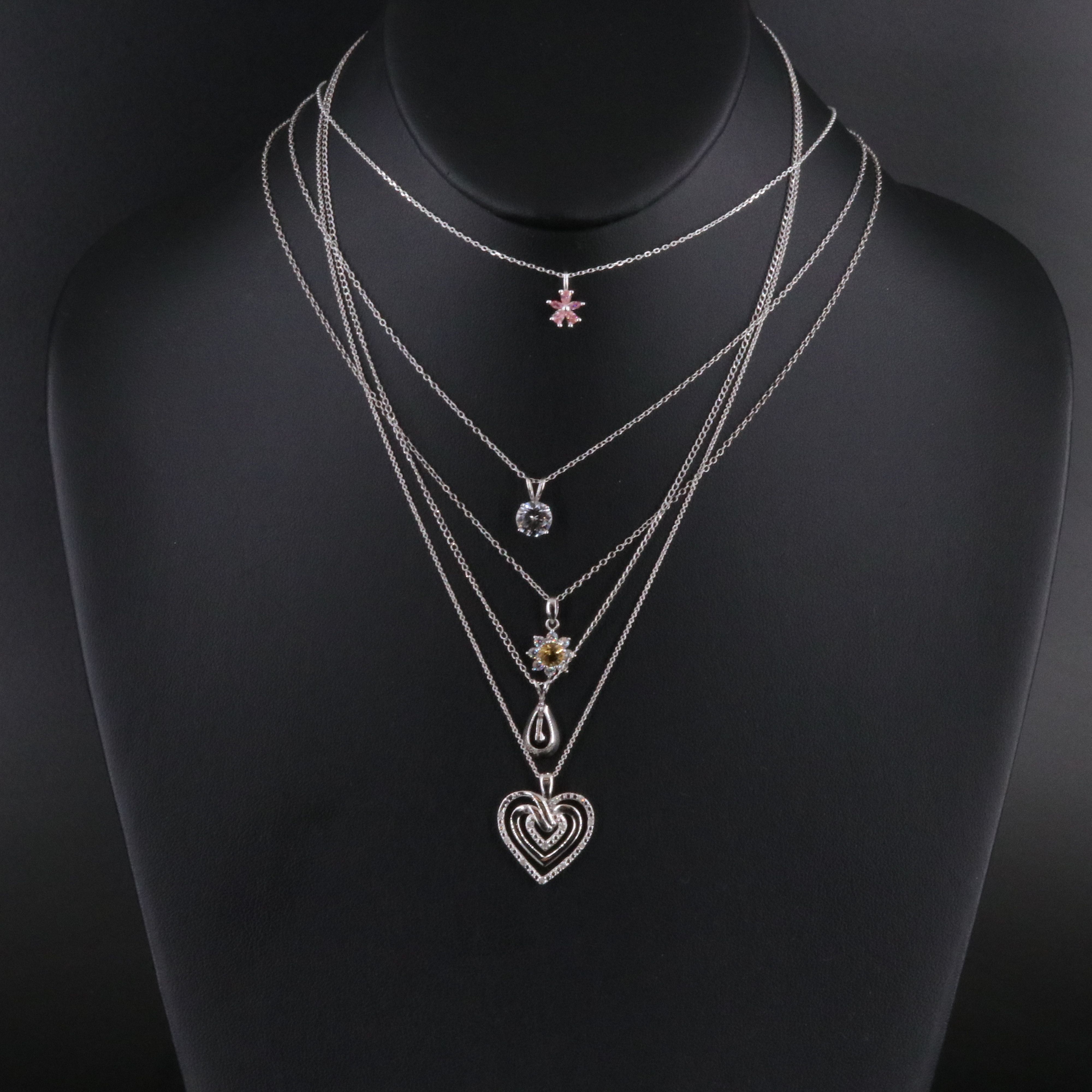 Sterling Pendant Necklaces Including Diamond, Citrine and CZ