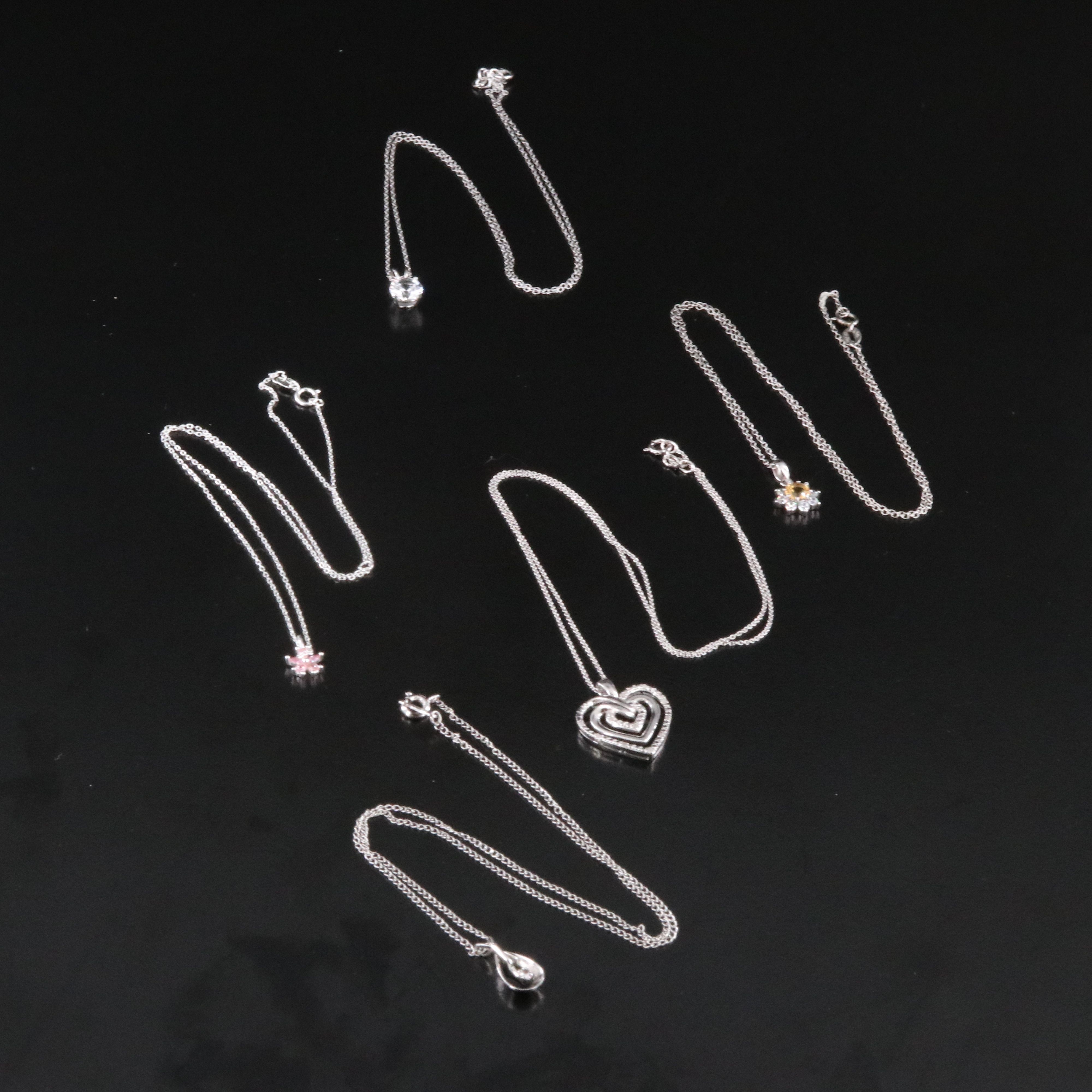 Sterling Pendant Necklaces Including Diamond, Citrine and CZ