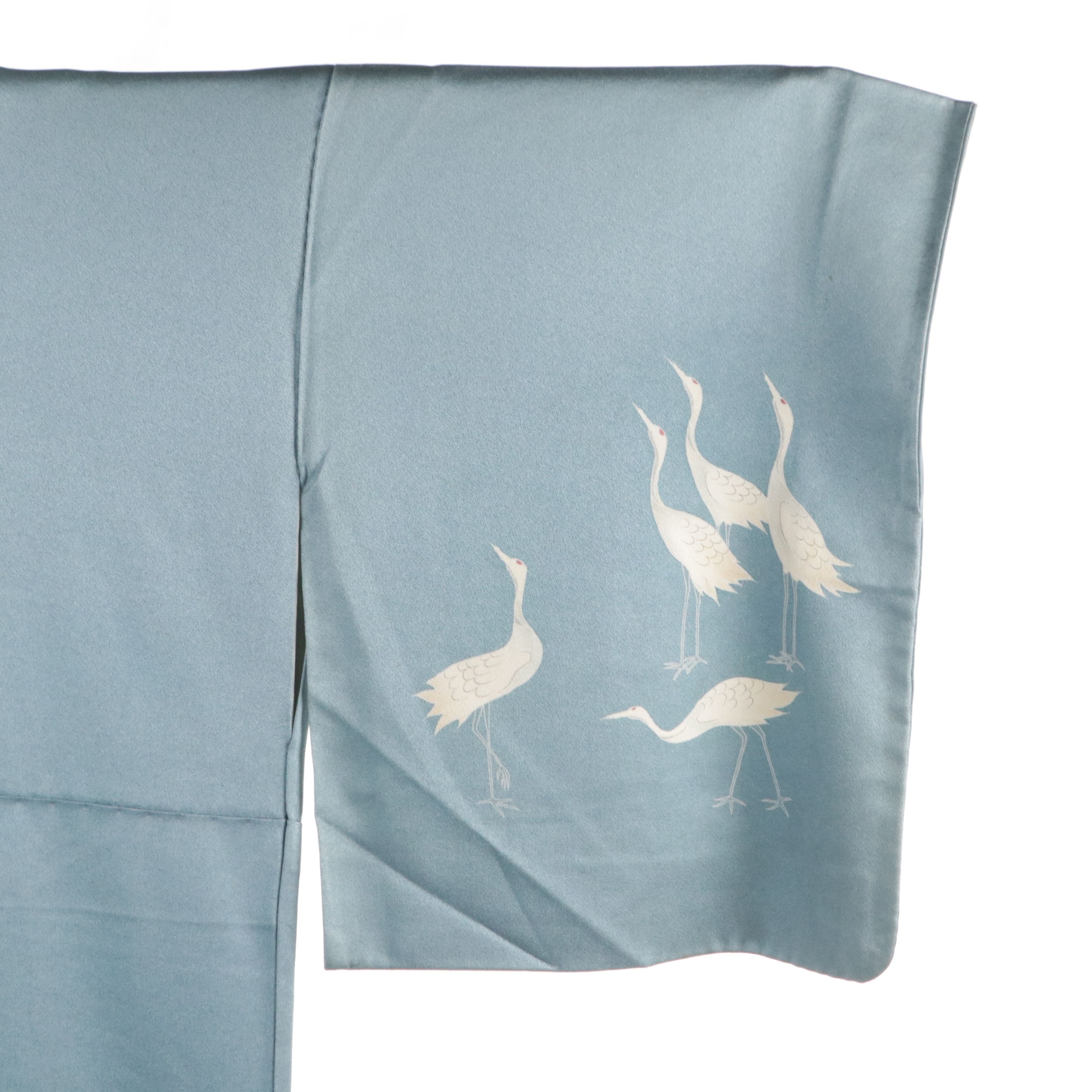 Japanese Blue Silk Kimono with Crane Motifs