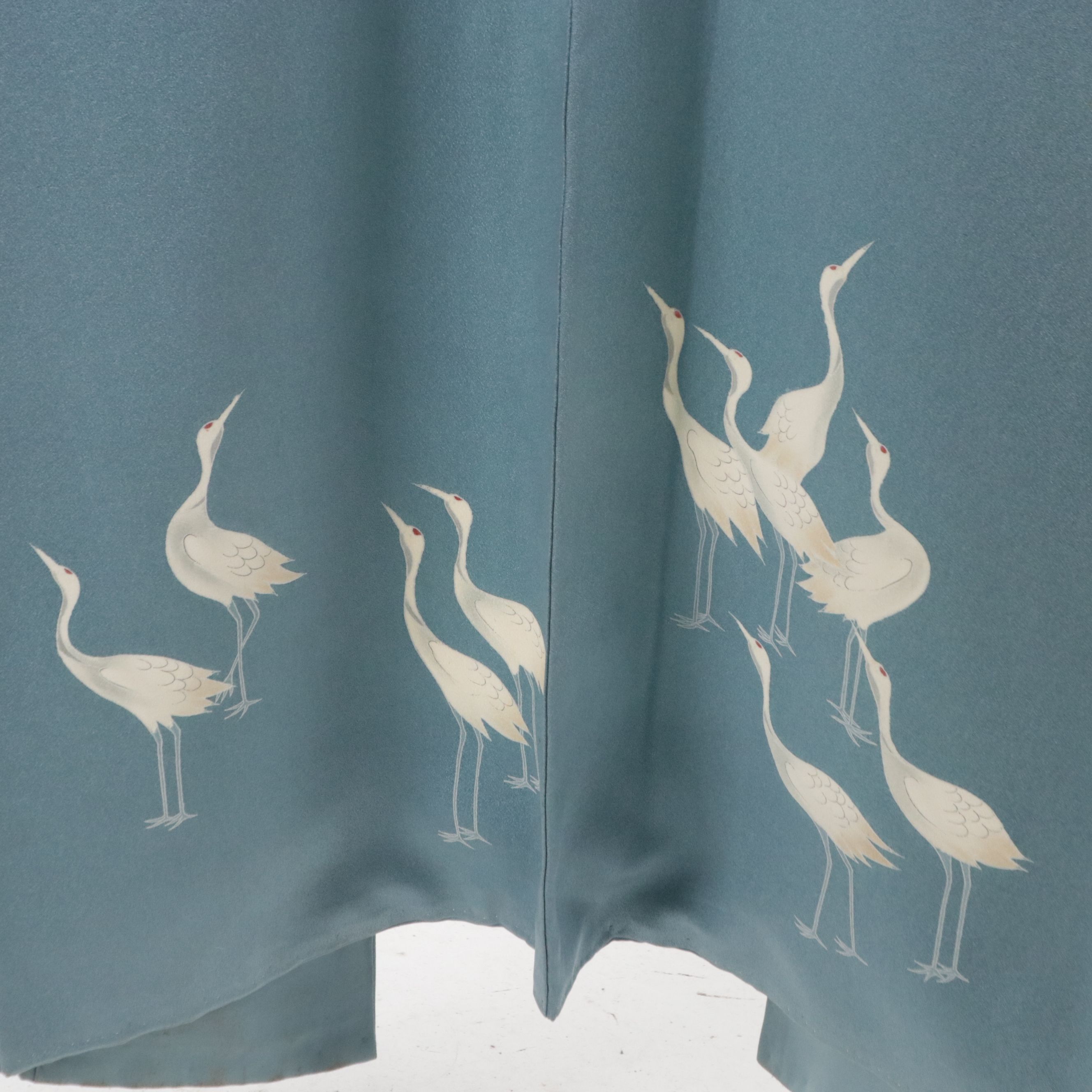 Japanese Blue Silk Kimono with Crane Motifs