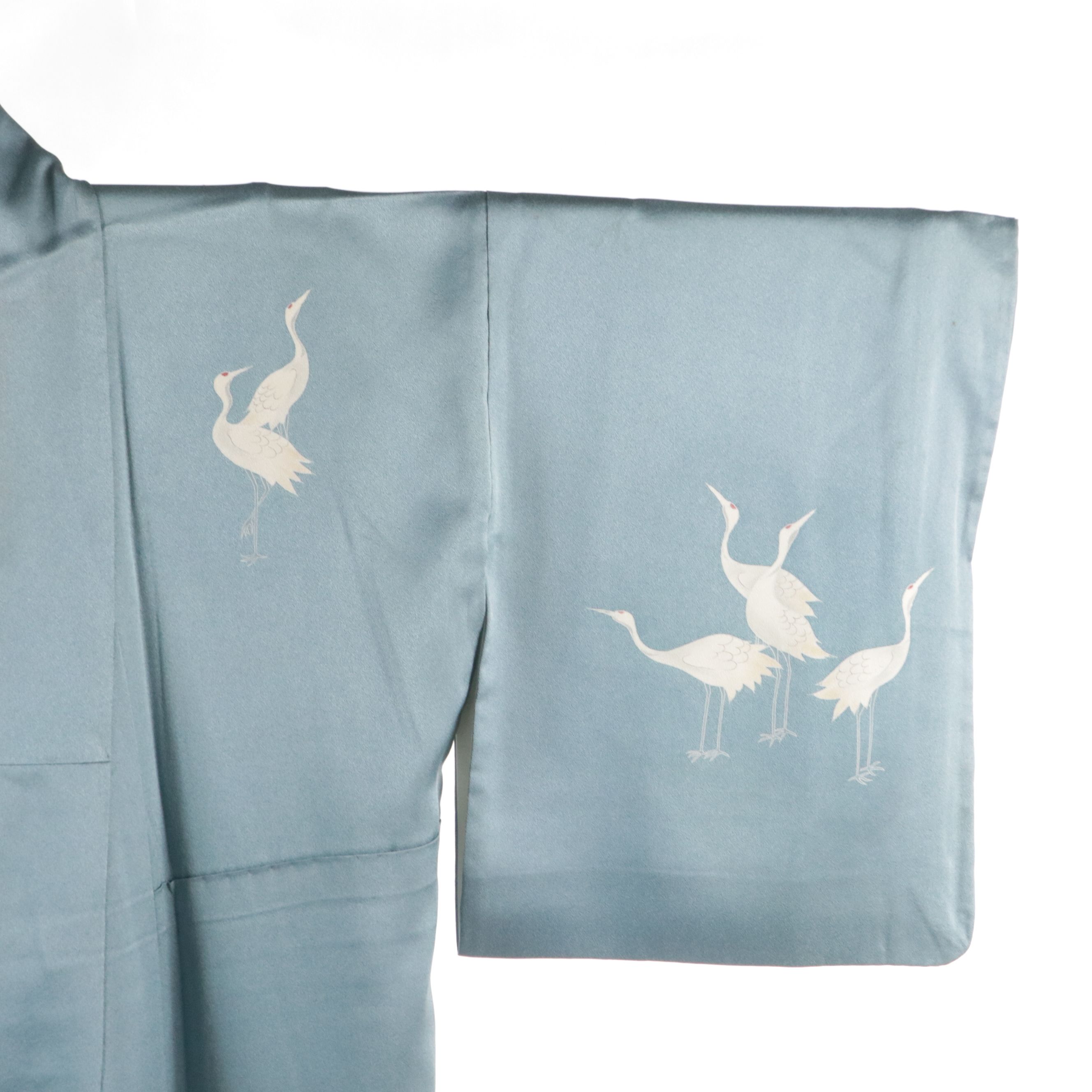 Japanese Blue Silk Kimono with Crane Motifs