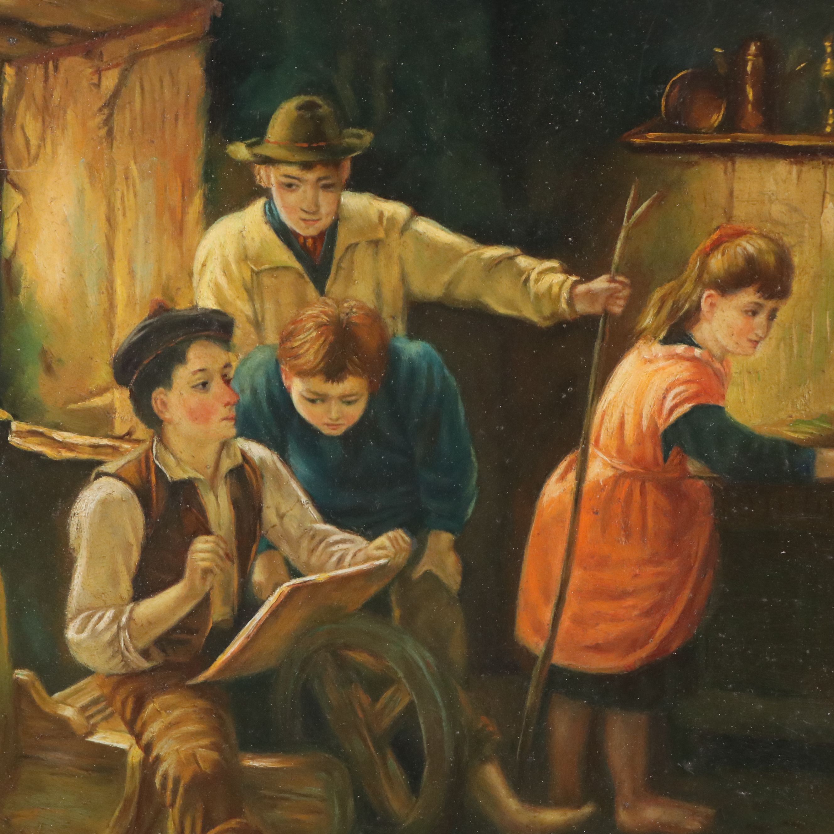 After Jonathan Pratt Oil Painting "The Studio of a Rustic Genius"