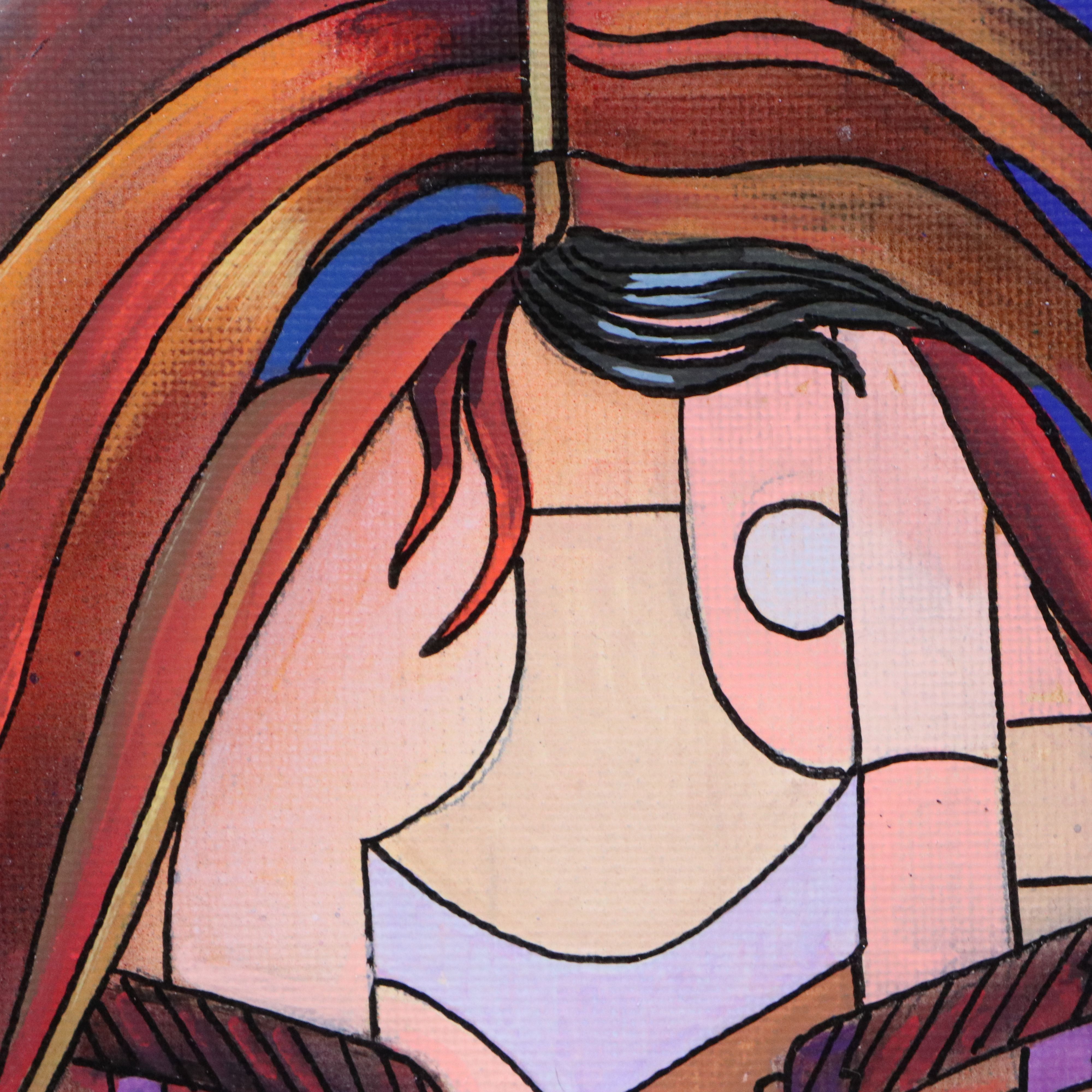 Ricardo Maya Stylized Acrylic Portrait of Woman, 21st Century