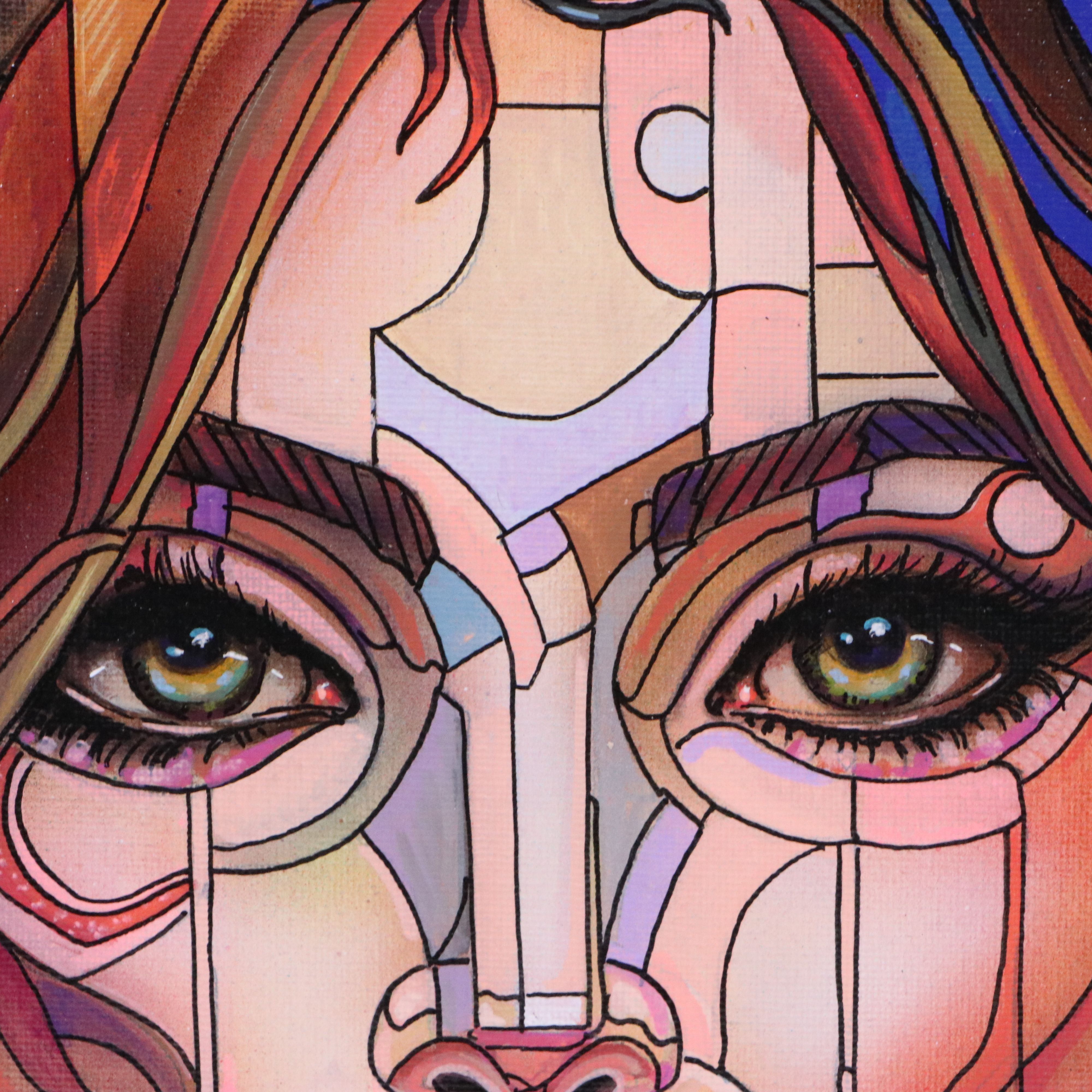 Ricardo Maya Stylized Acrylic Portrait of Woman, 21st Century