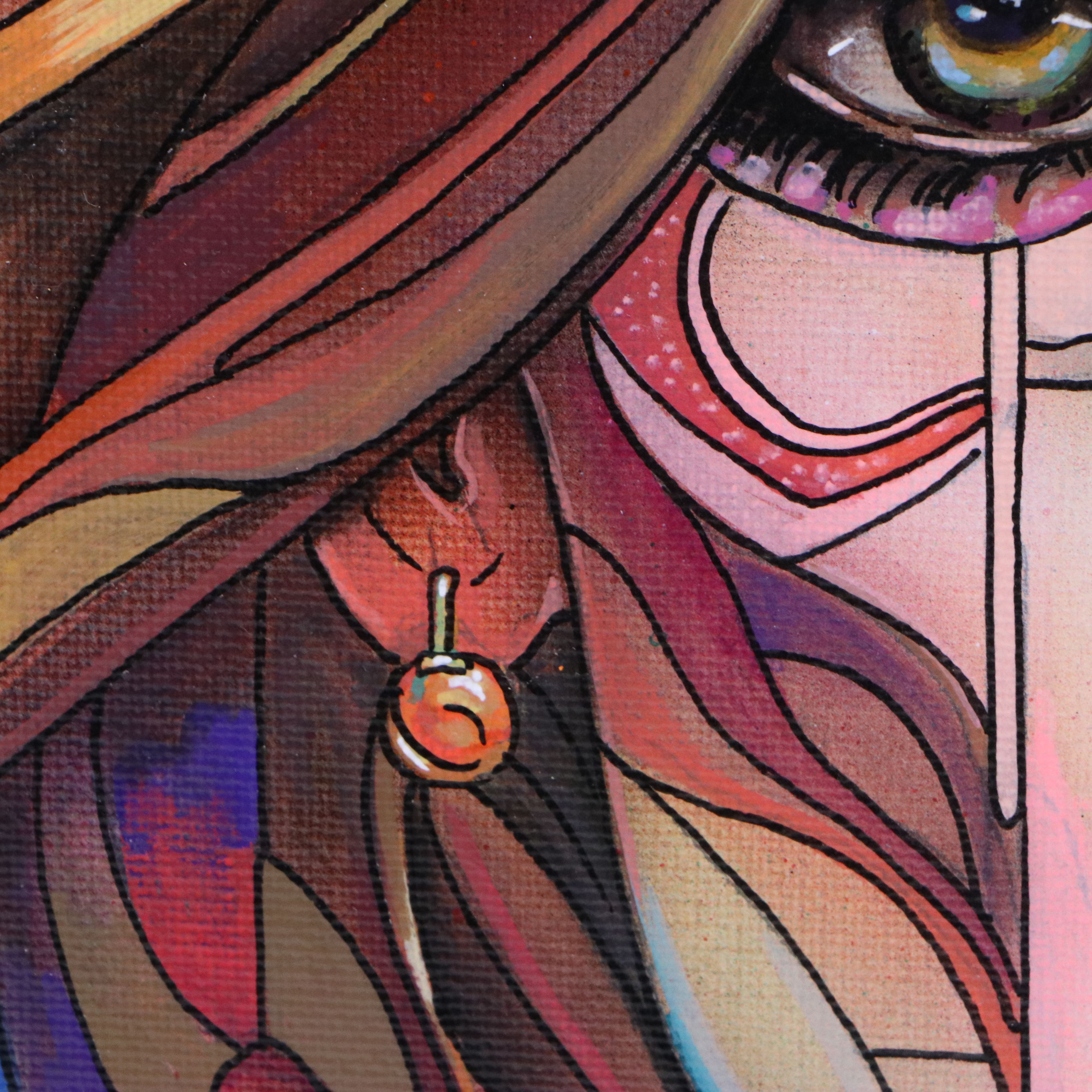 Ricardo Maya Stylized Acrylic Portrait of Woman, 21st Century