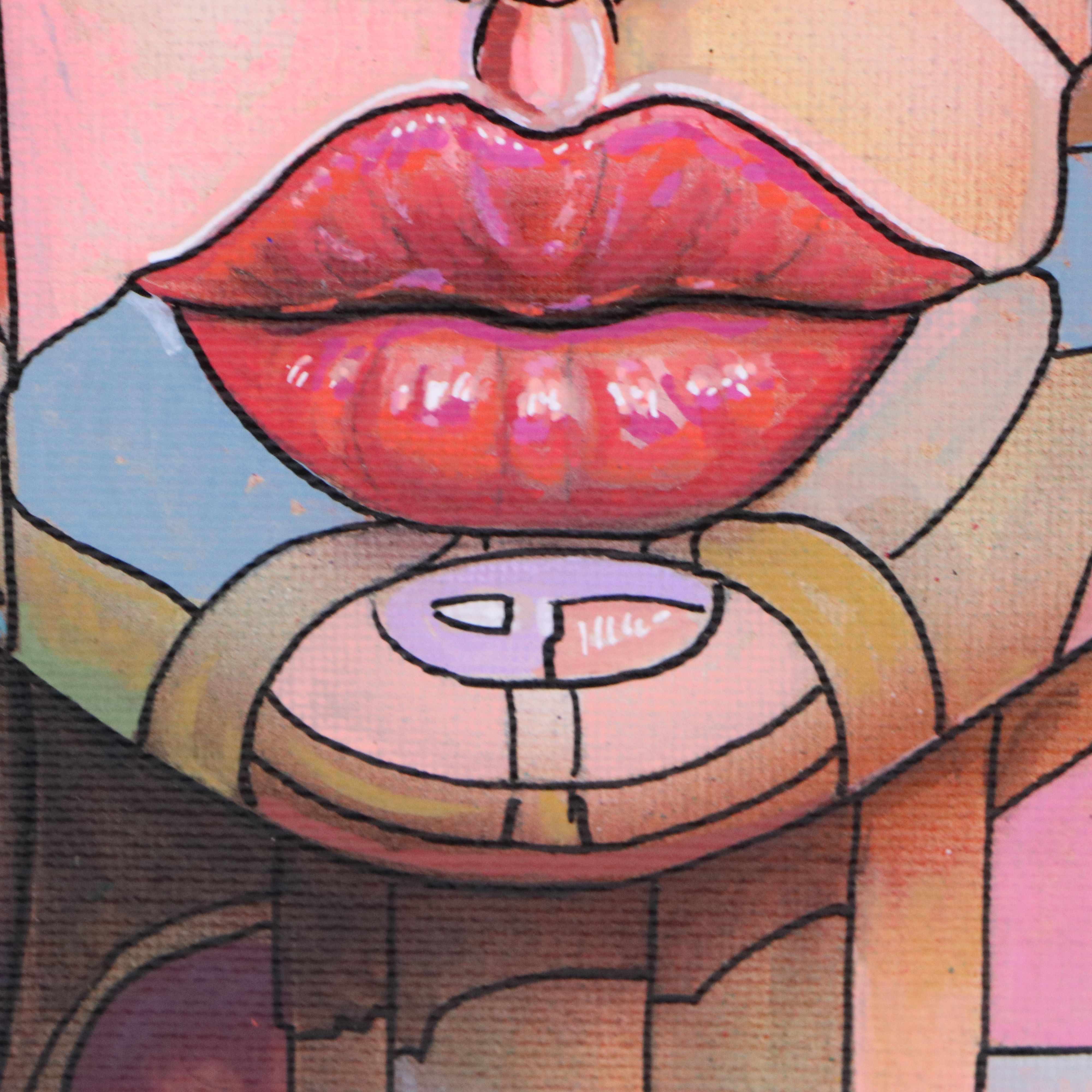 Ricardo Maya Stylized Acrylic Portrait of Woman, 21st Century