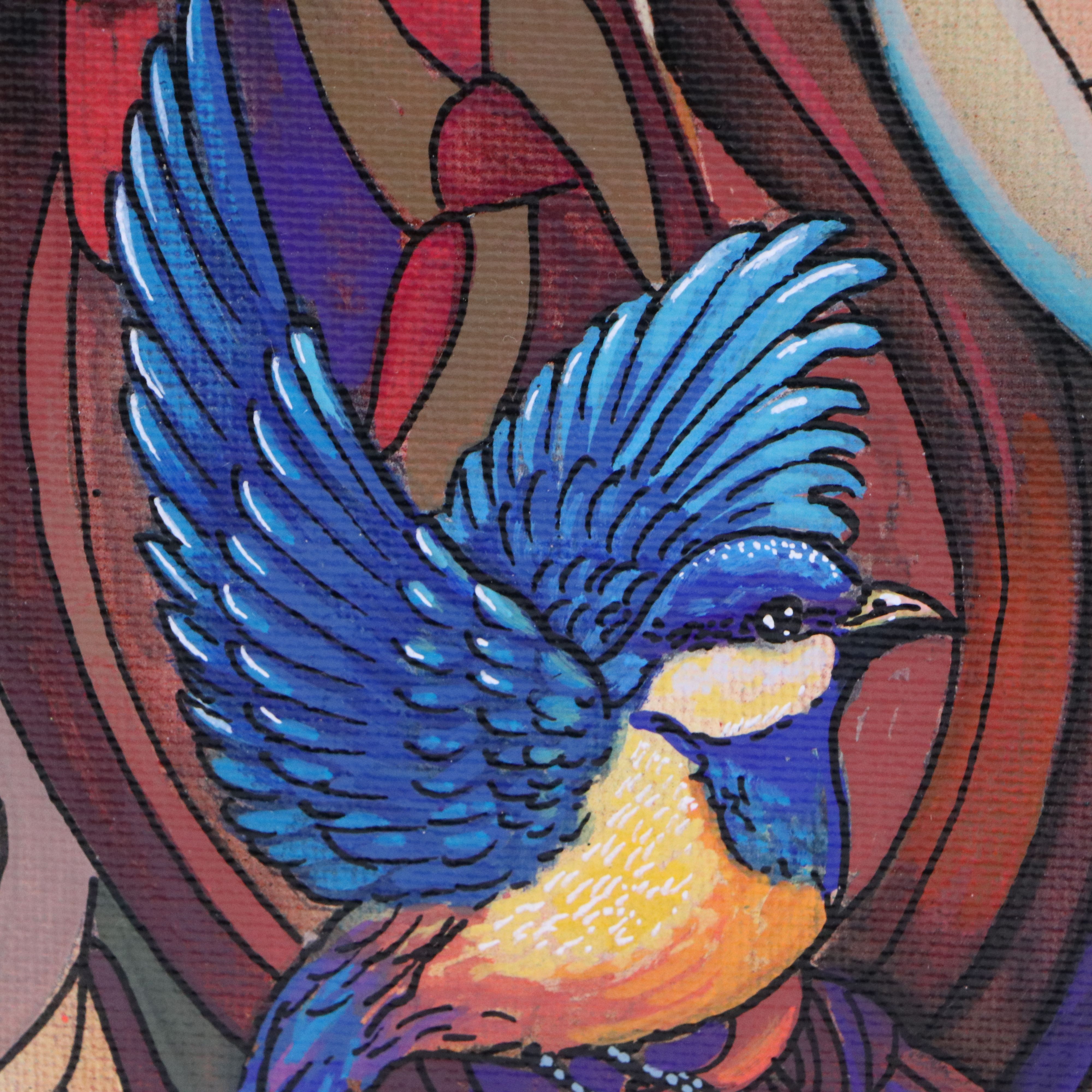 Ricardo Maya Stylized Acrylic Portrait of Woman, 21st Century