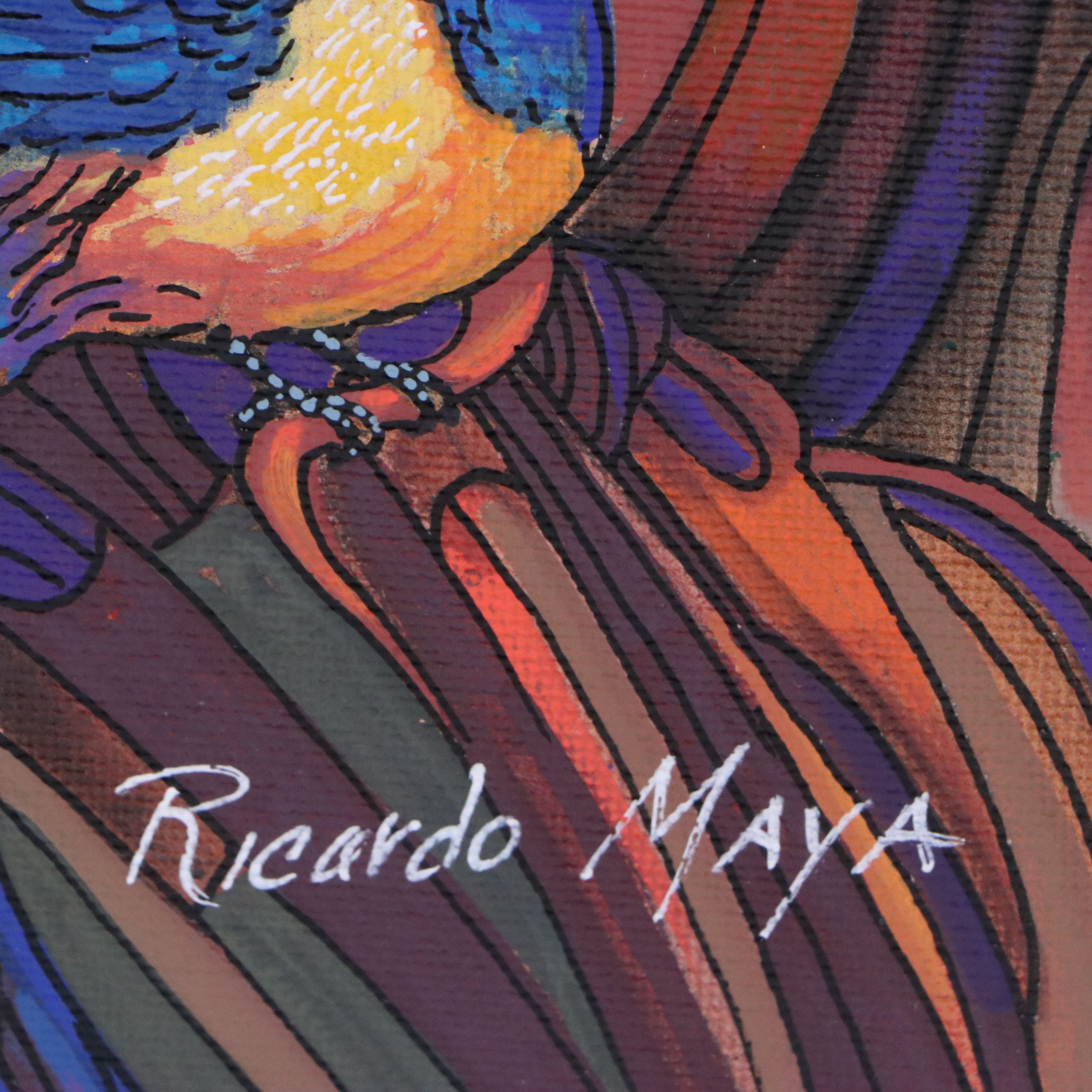 Ricardo Maya Stylized Acrylic Portrait of Woman, 21st Century