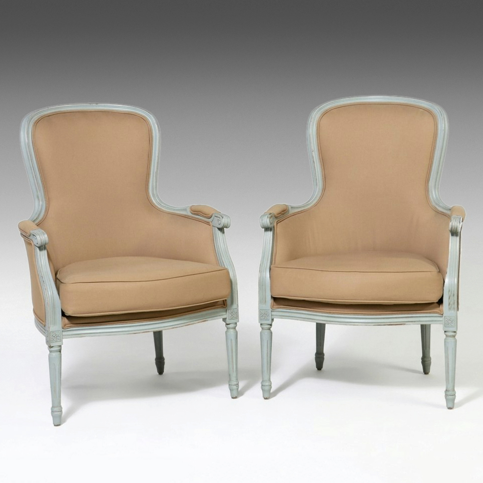 Pair of Ballard Designs "Olivia" Louis XV Style Bergère Chairs, 2018