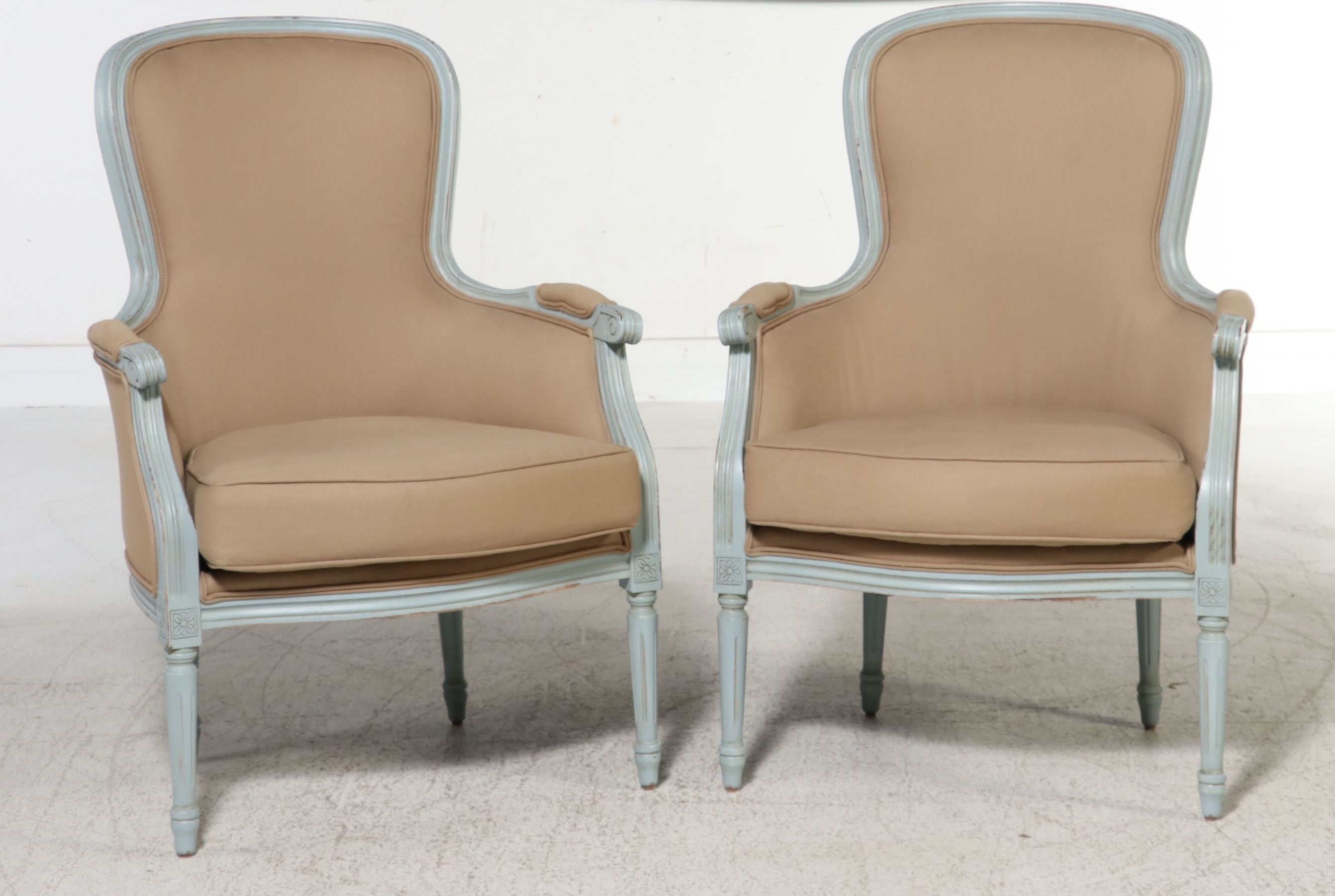 Pair of Ballard Designs "Olivia" Louis XV Style Bergère Chairs, 2018