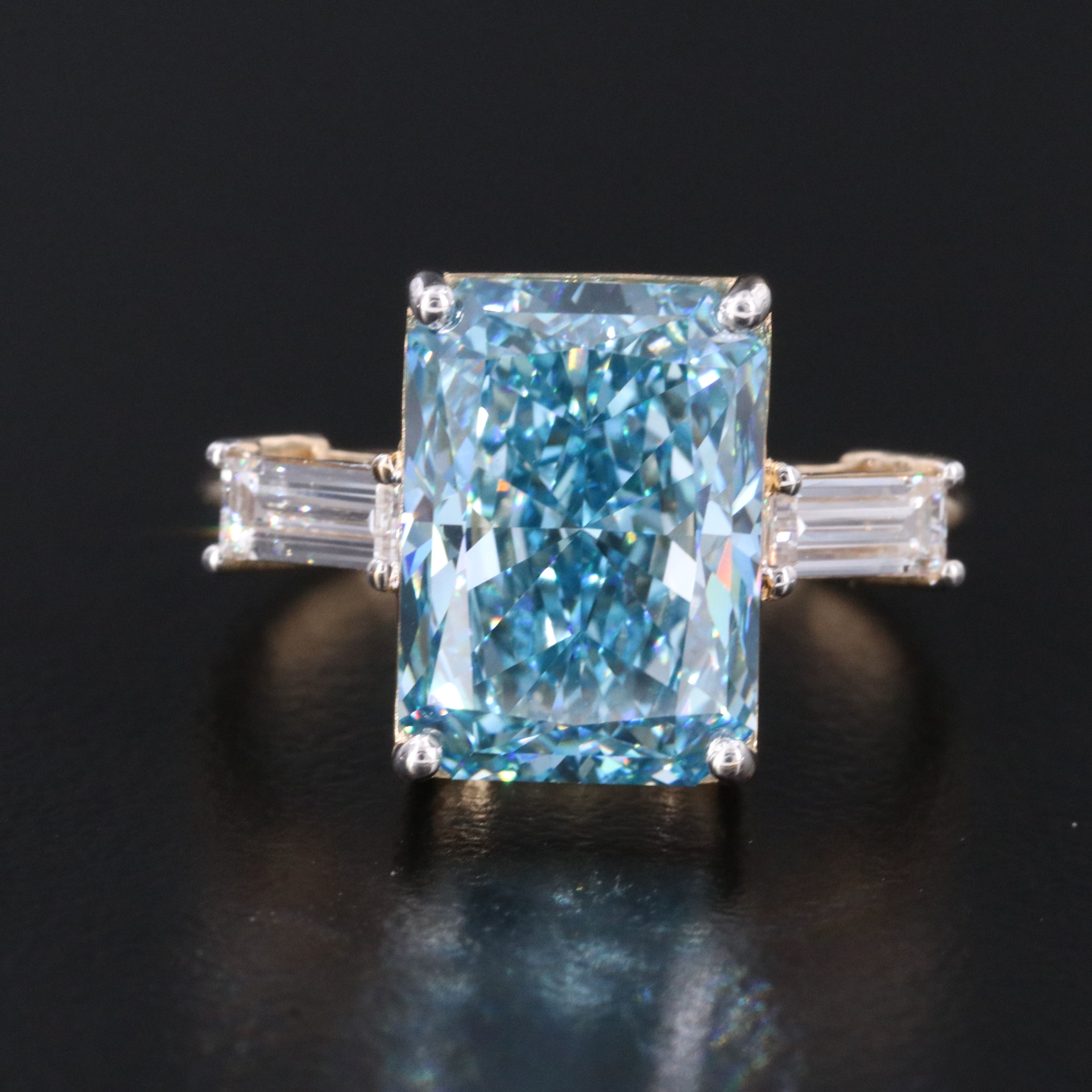 18K 5.37 CTW Lab Grown Diamond Ring with Fancy Vivid Blue Center and IGI Report
