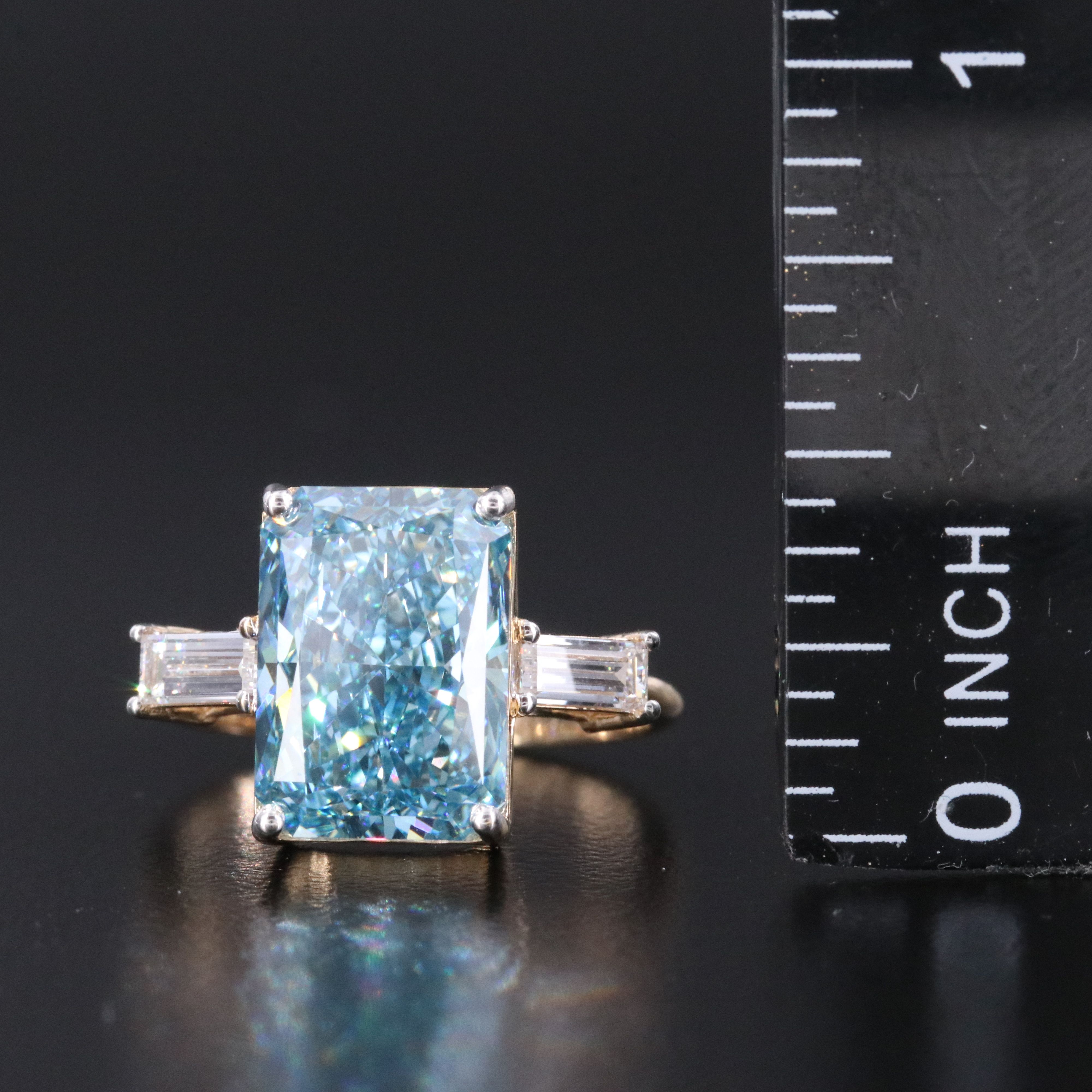 18K 5.37 CTW Lab Grown Diamond Ring with Fancy Vivid Blue Center and IGI Report