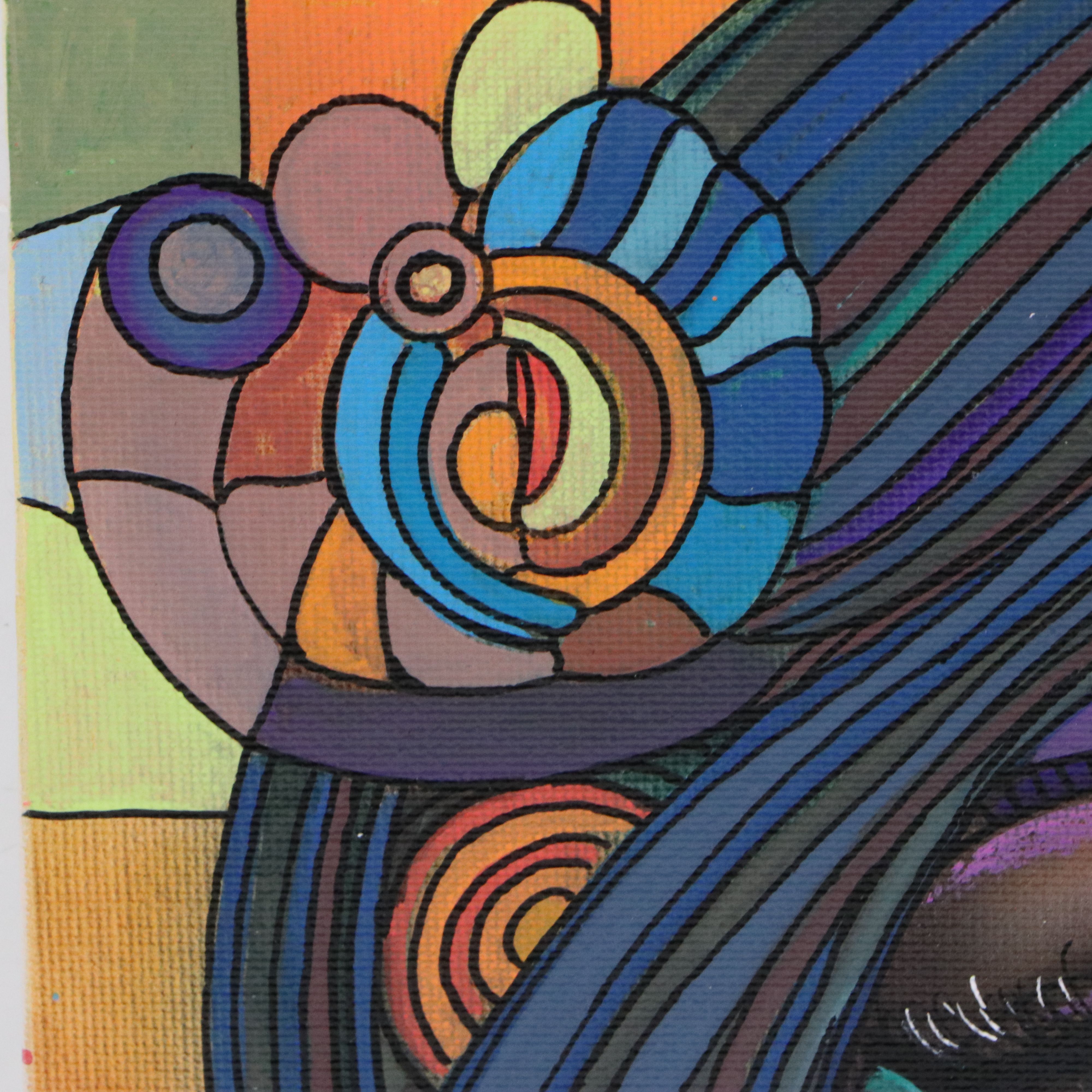 Ricardo Maya Stylized Acrylic Portrait of Purple Woman, 21st Century