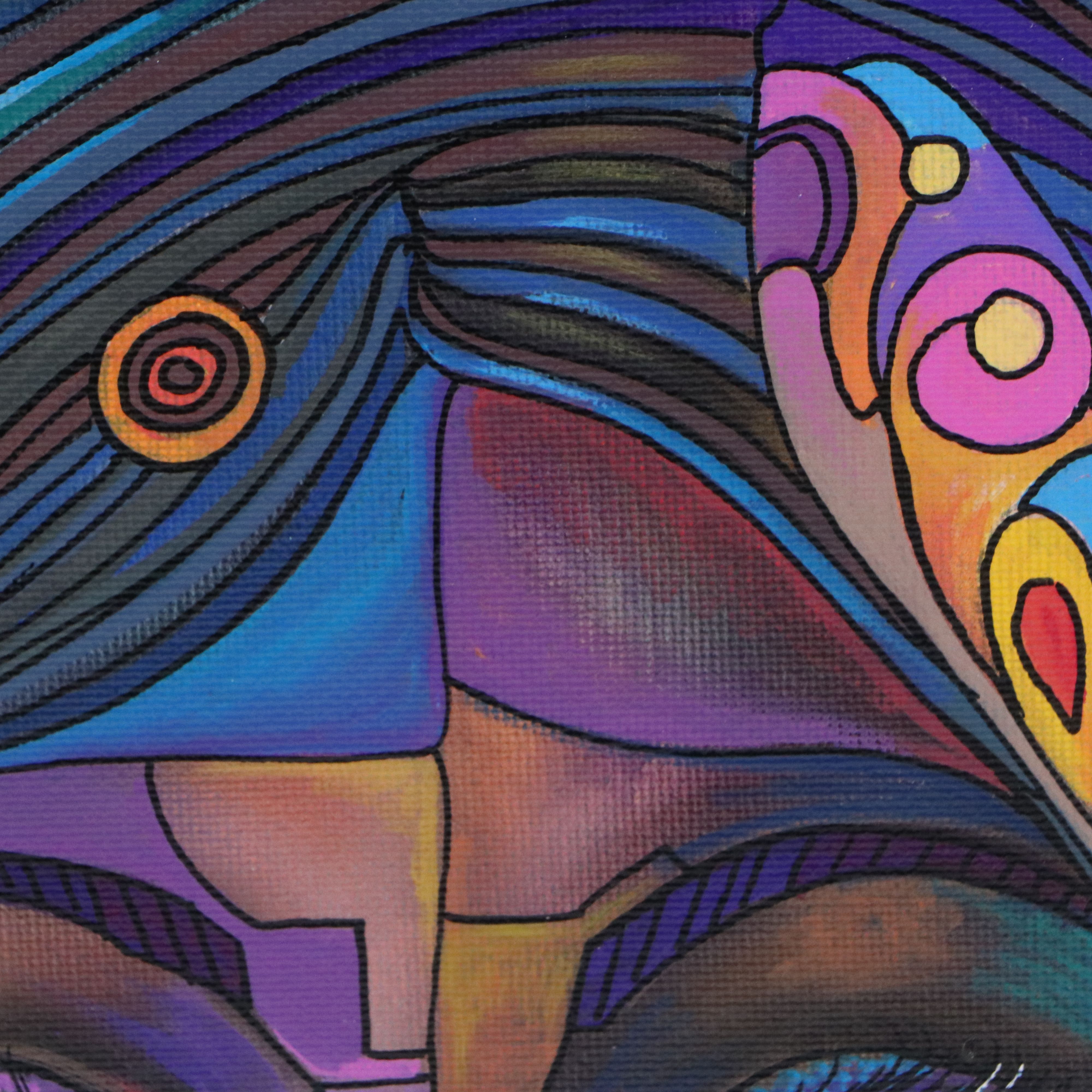 Ricardo Maya Stylized Acrylic Portrait of Purple Woman, 21st Century