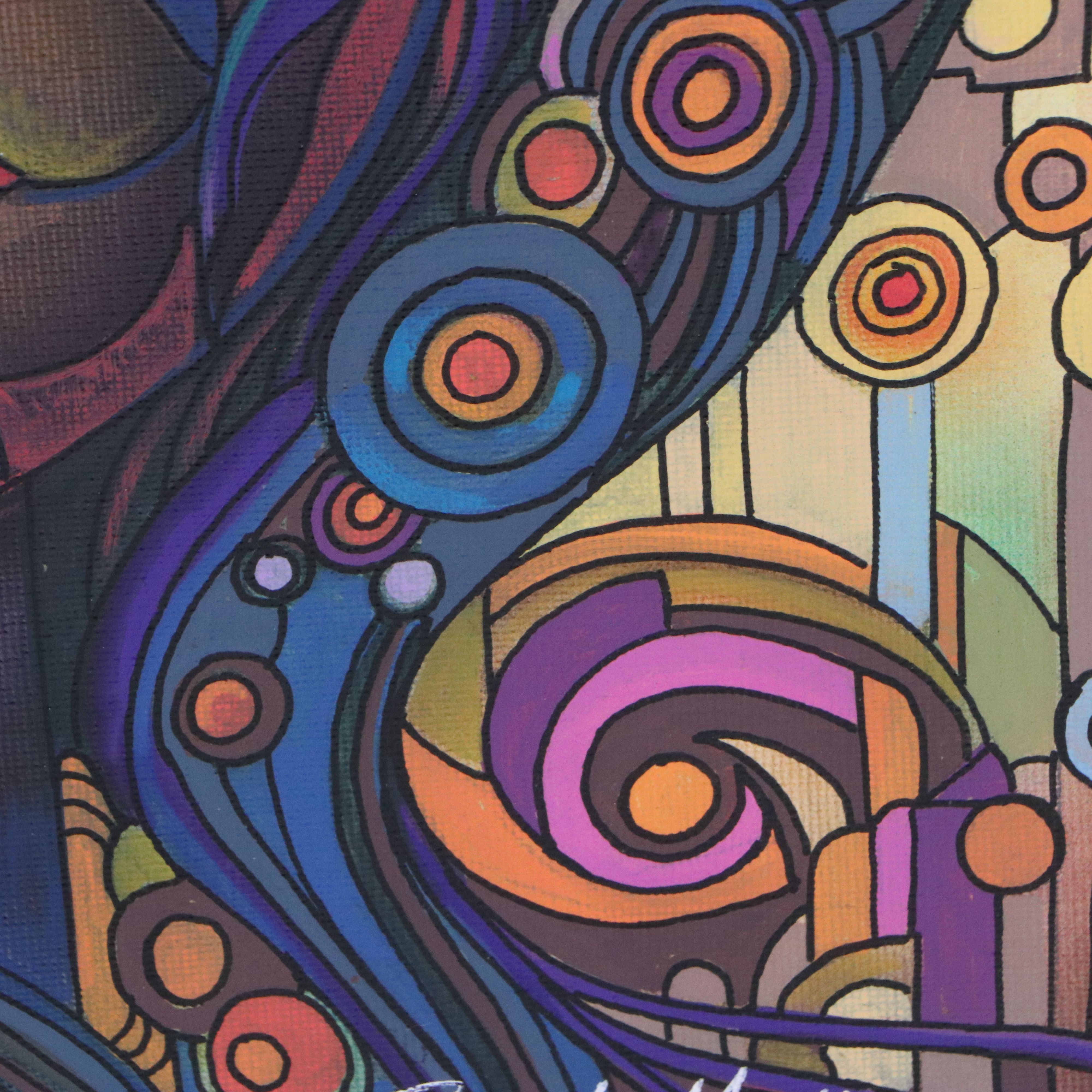 Ricardo Maya Stylized Acrylic Portrait of Purple Woman, 21st Century