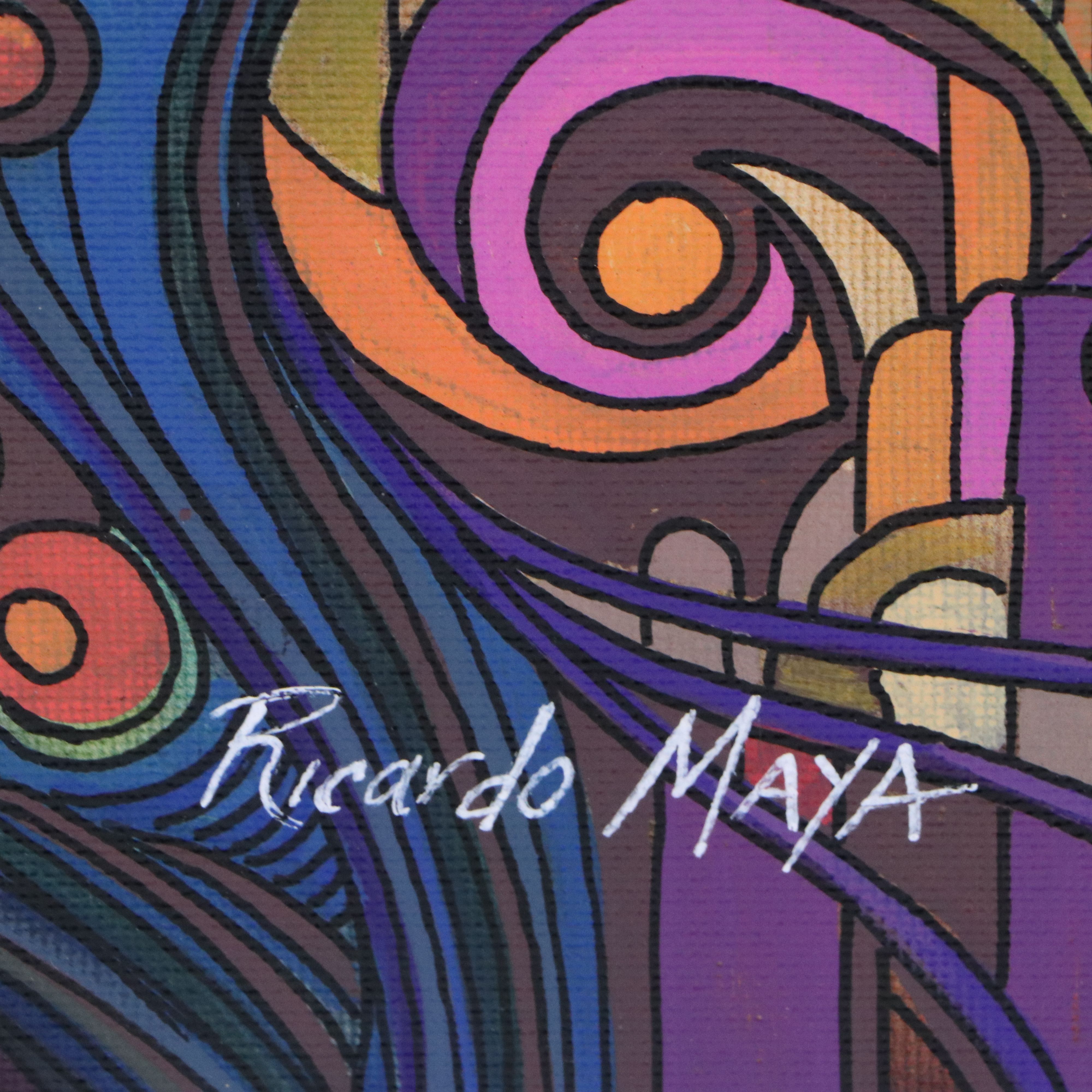 Ricardo Maya Stylized Acrylic Portrait of Purple Woman, 21st Century