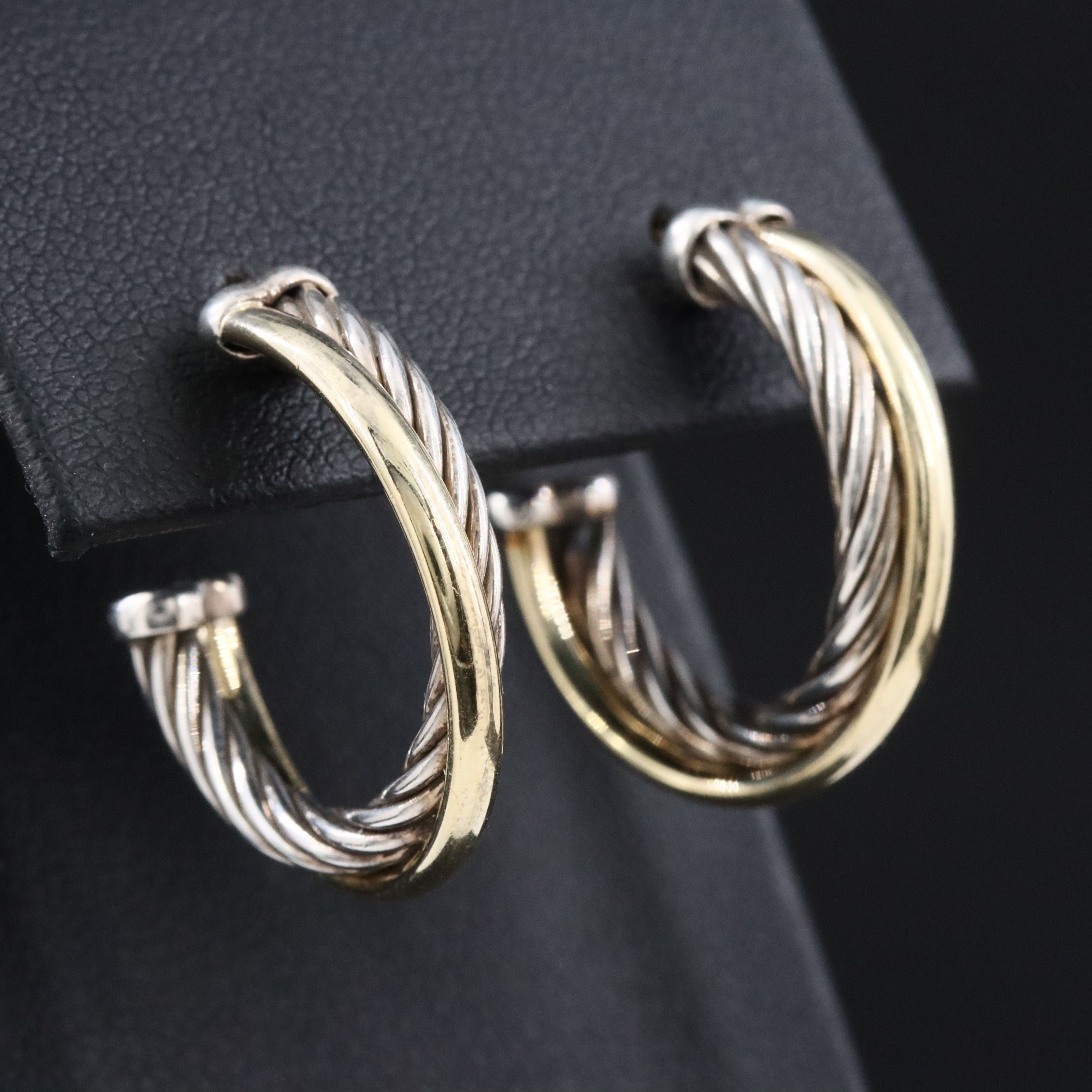 David Yurman Crossover Sterling and 18K Bonded Gold Hoop Earrings