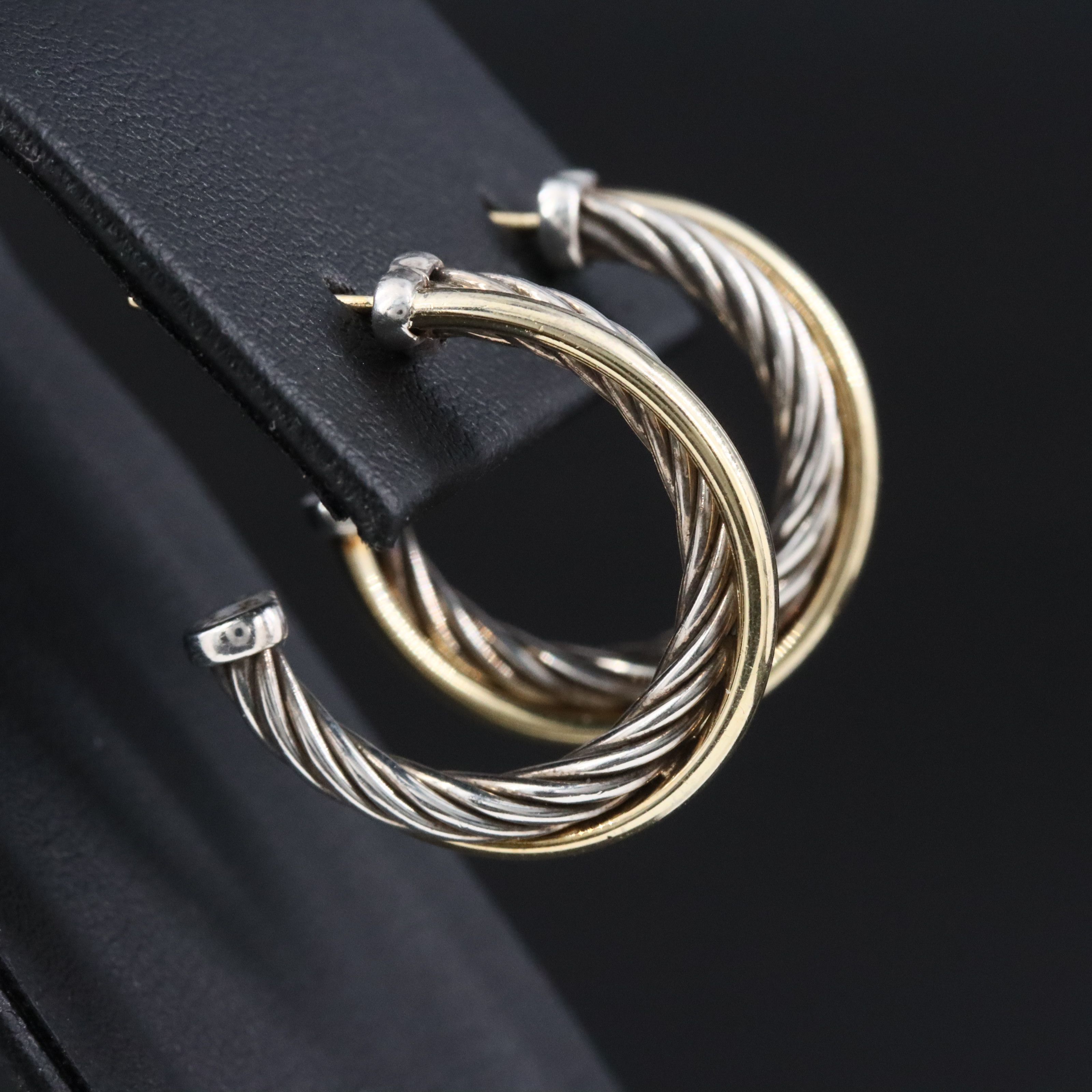 David Yurman Crossover Sterling and 18K Bonded Gold Hoop Earrings