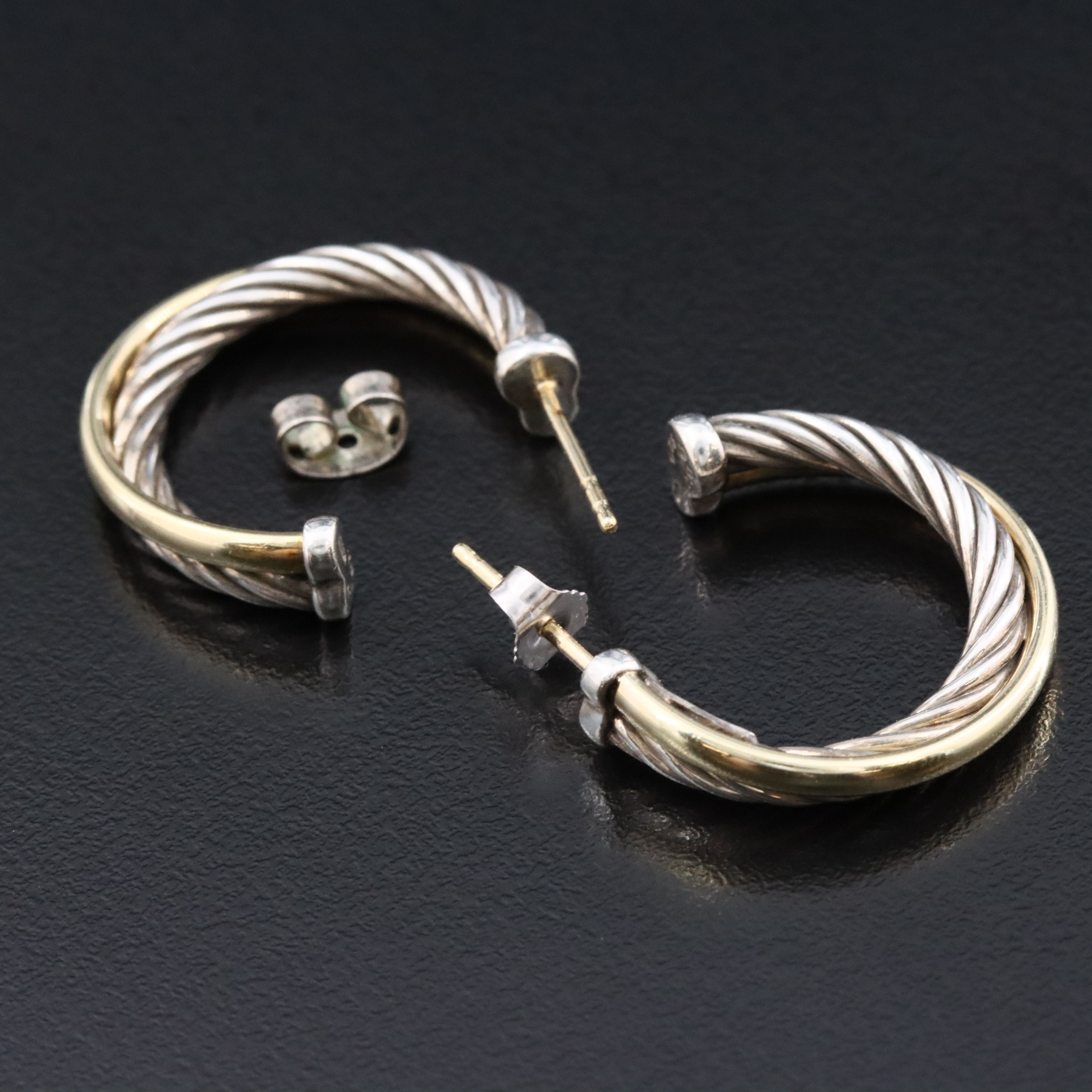 David Yurman Crossover Sterling and 18K Bonded Gold Hoop Earrings